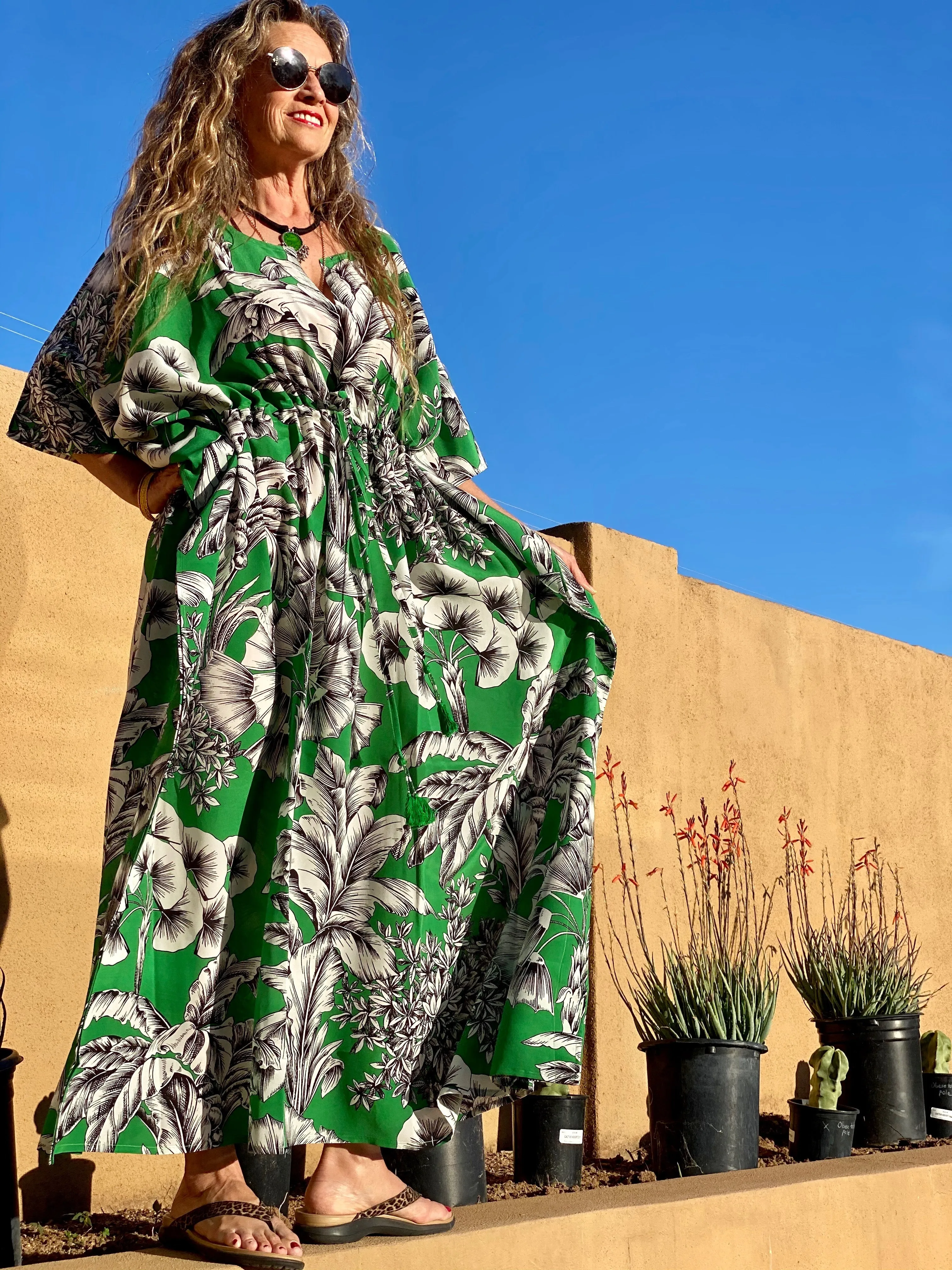 Giardino Verde Italian Silk Maxi Kaftan