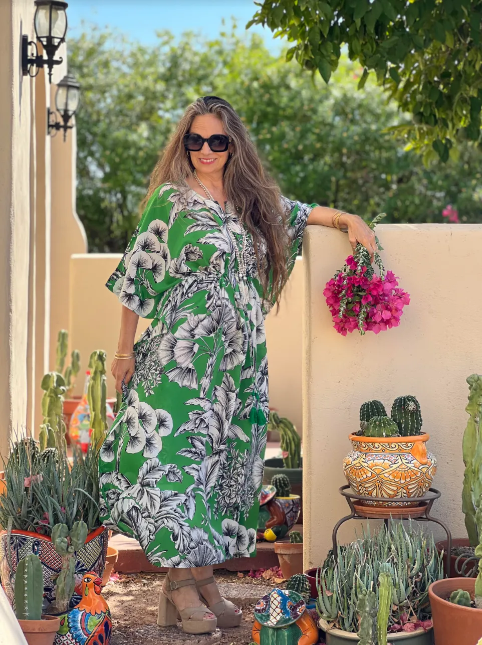 Giardino Verde Italian Silk Maxi Kaftan