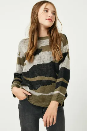 Girls Camo Knit Sweater