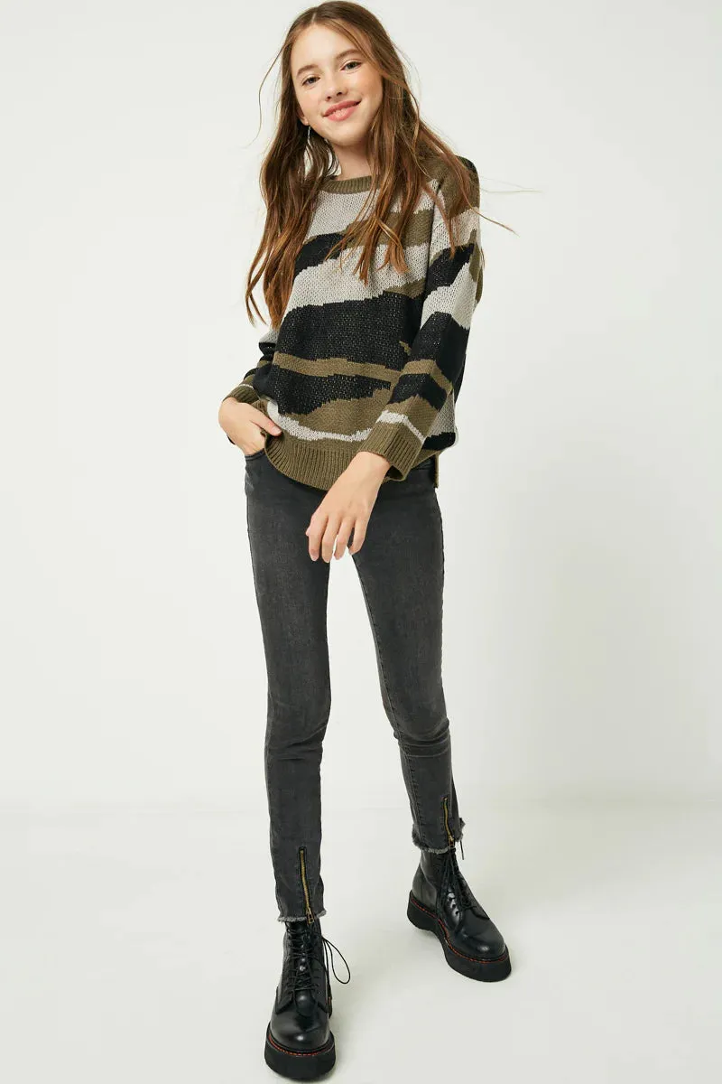 Girls Camo Knit Sweater