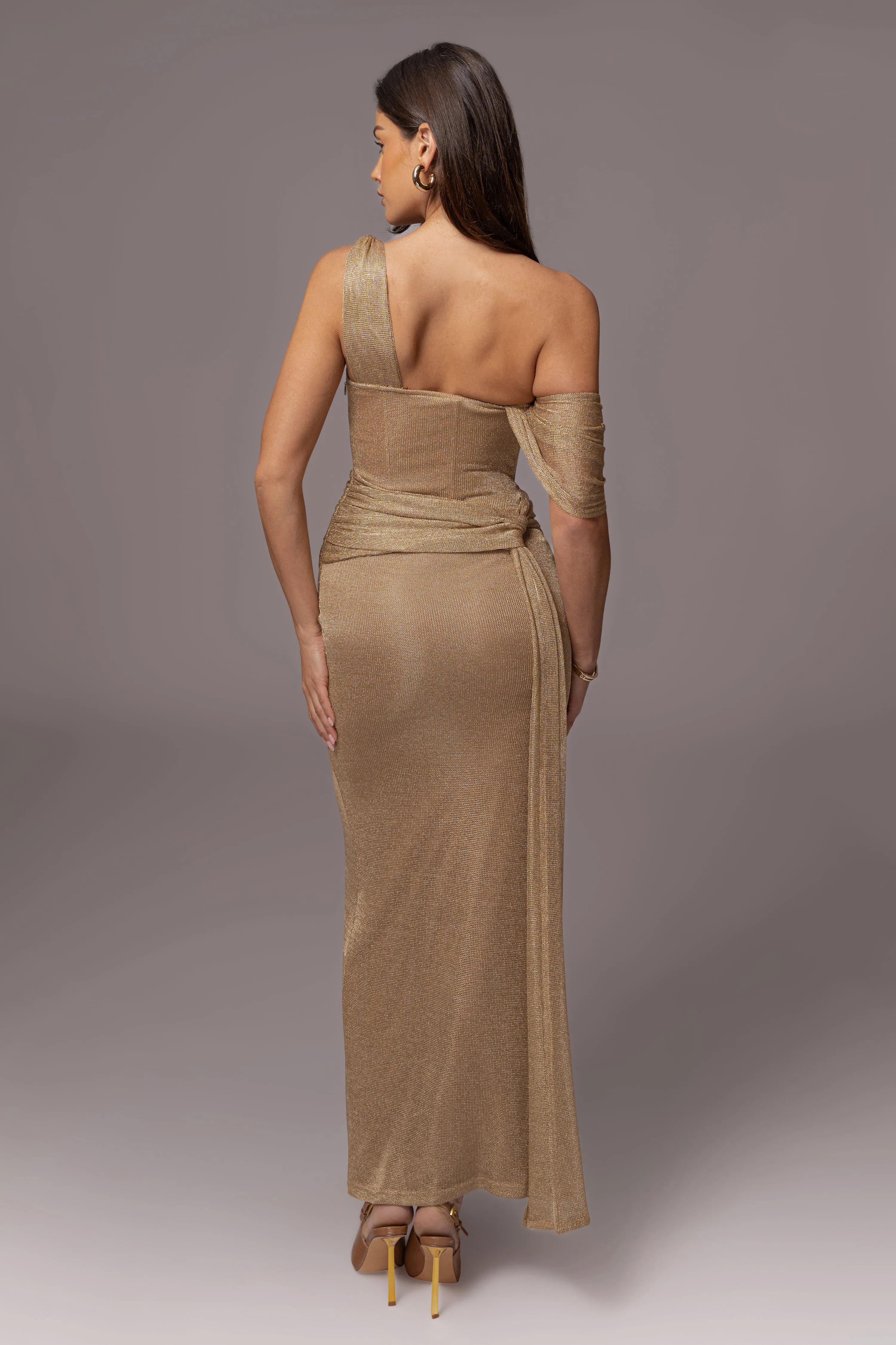 Gold Draped Metallic Maxi Dress