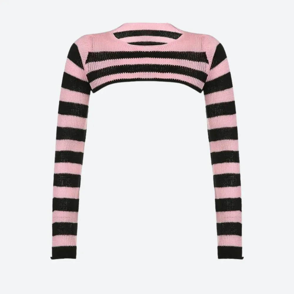 Goth Striped Knitted Shrug Sweater