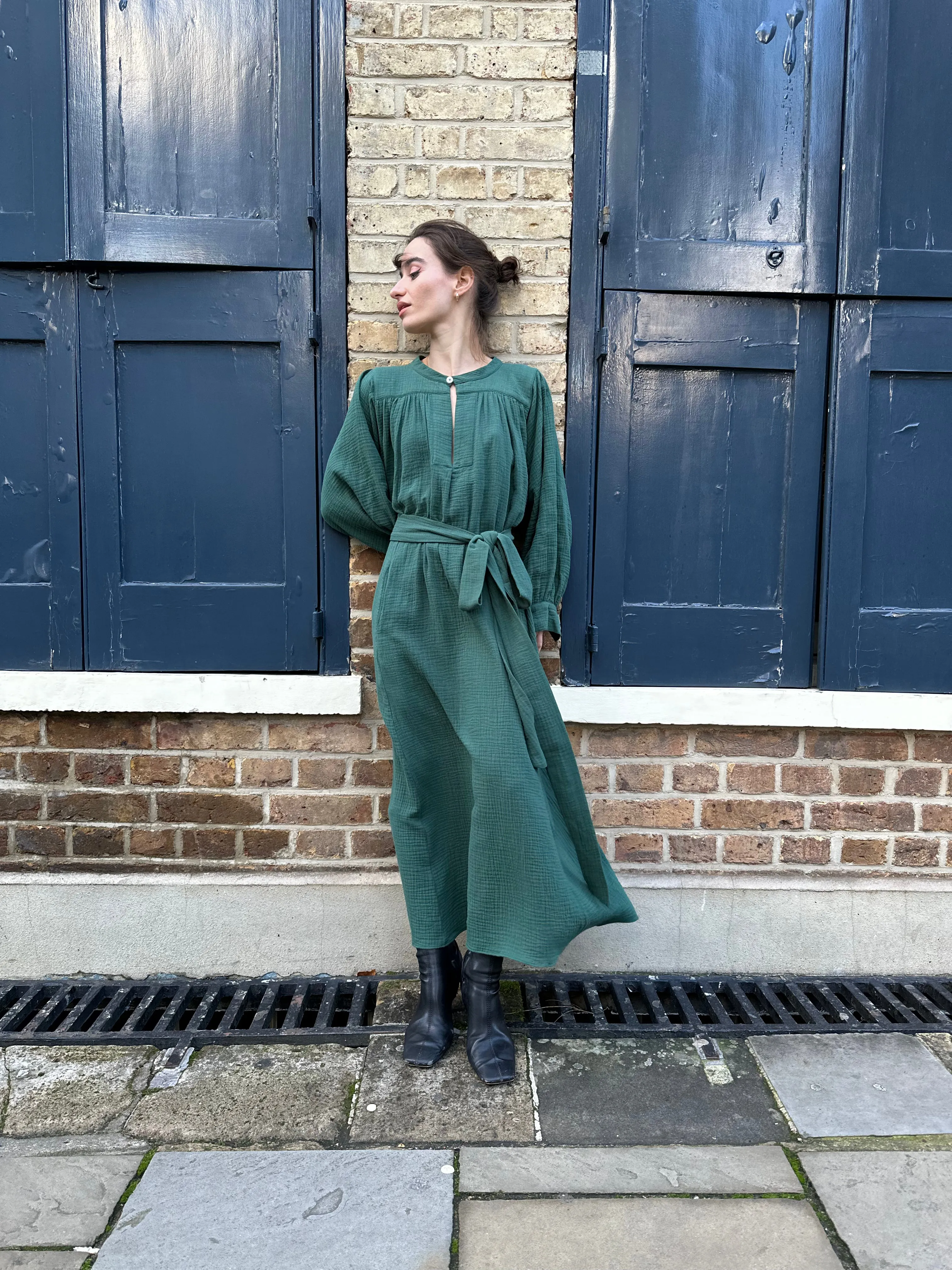 Green Cotton Crinkle Midhurst Dress by Justine Tabak