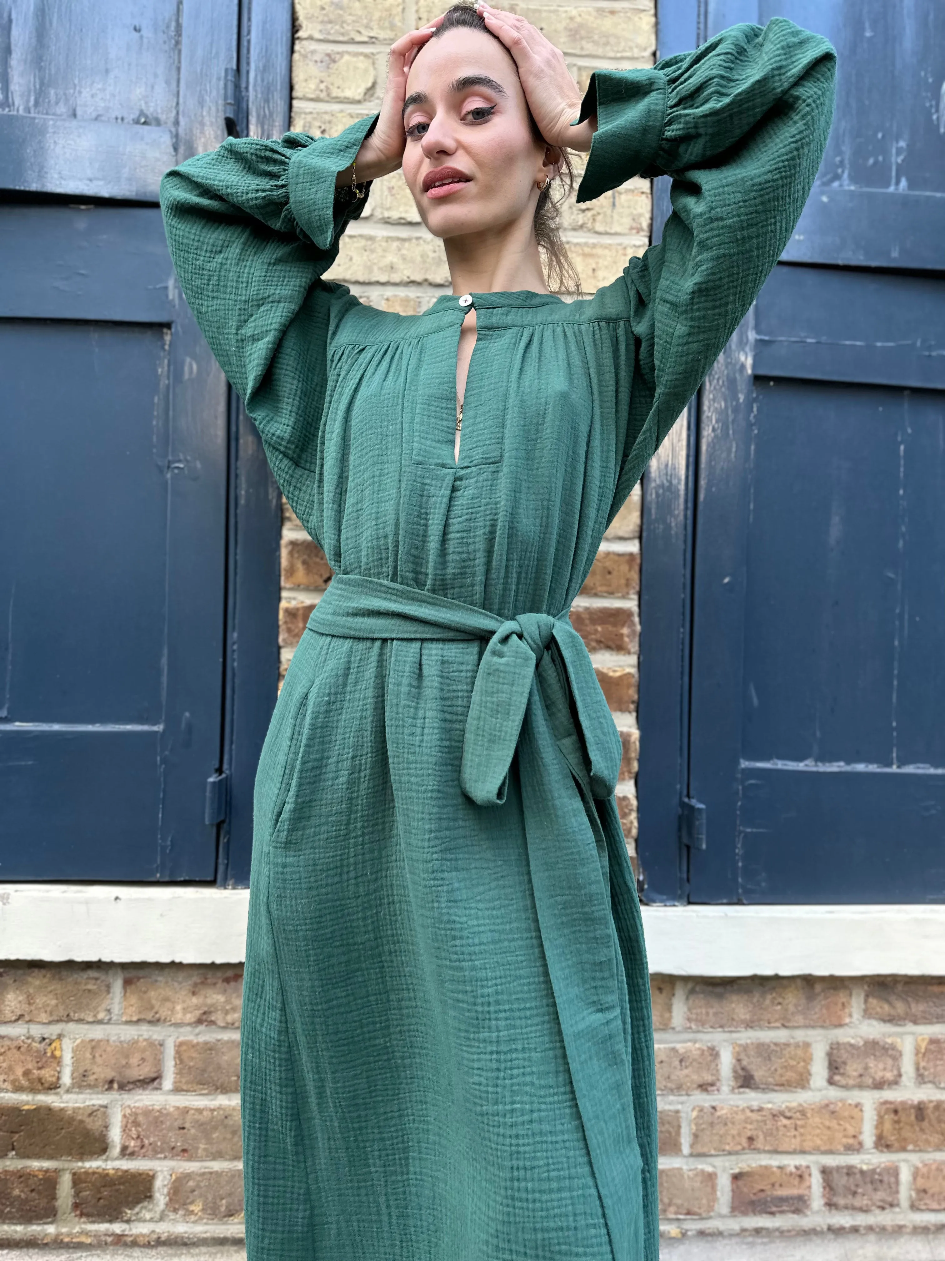 Green Cotton Crinkle Midhurst Dress by Justine Tabak