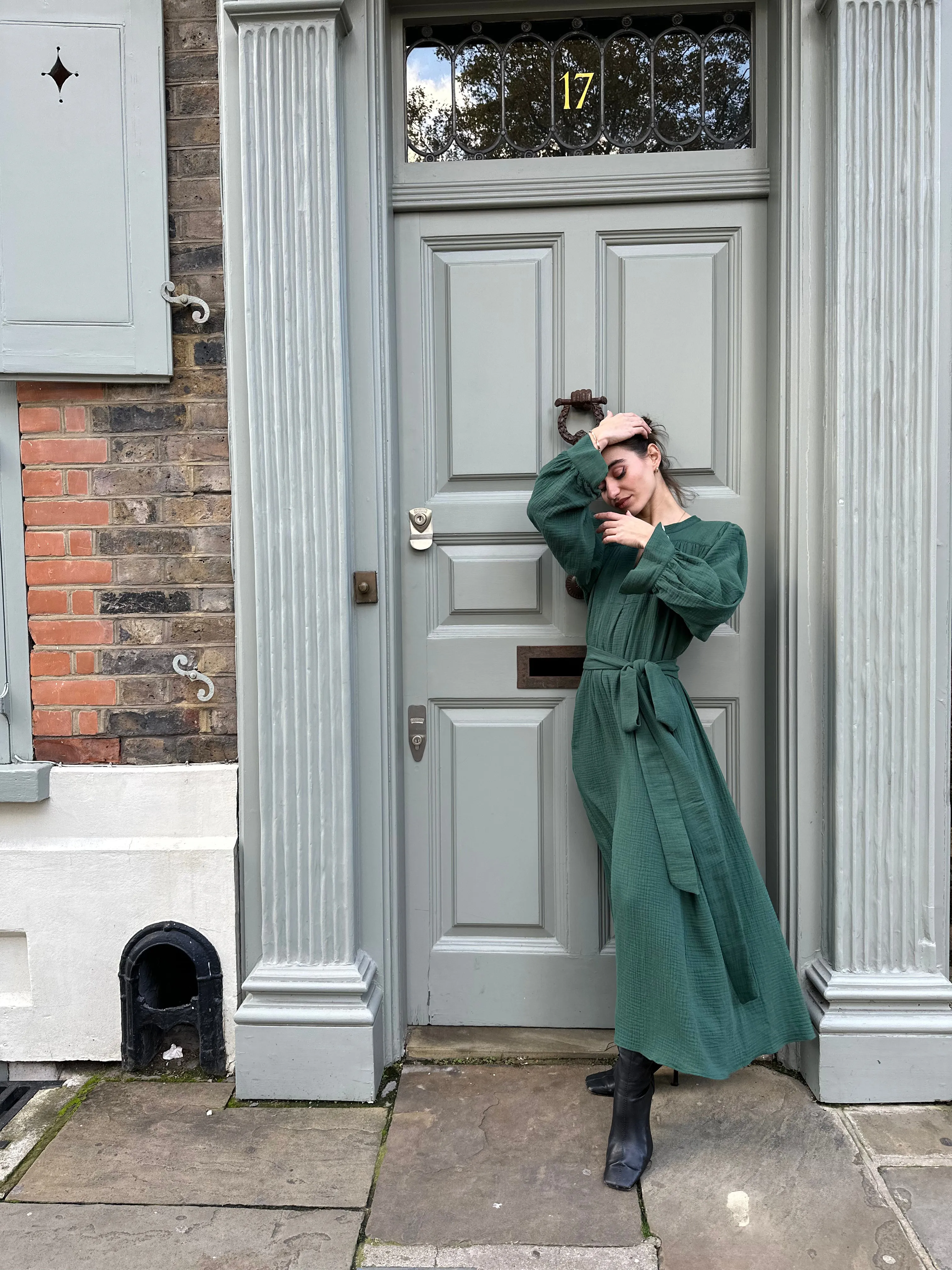 Green Cotton Crinkle Midhurst Dress by Justine Tabak