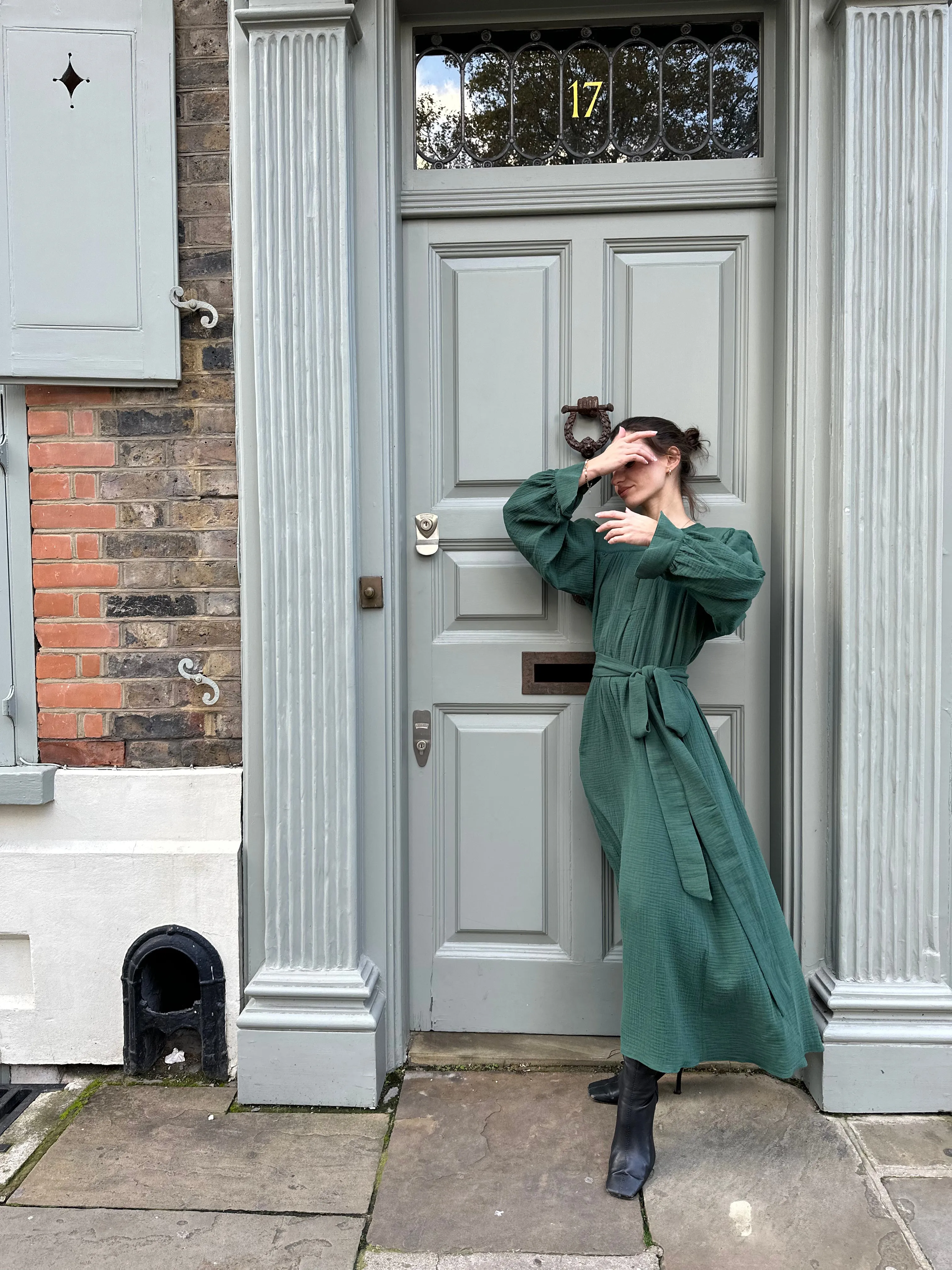 Green Cotton Crinkle Midhurst Dress by Justine Tabak