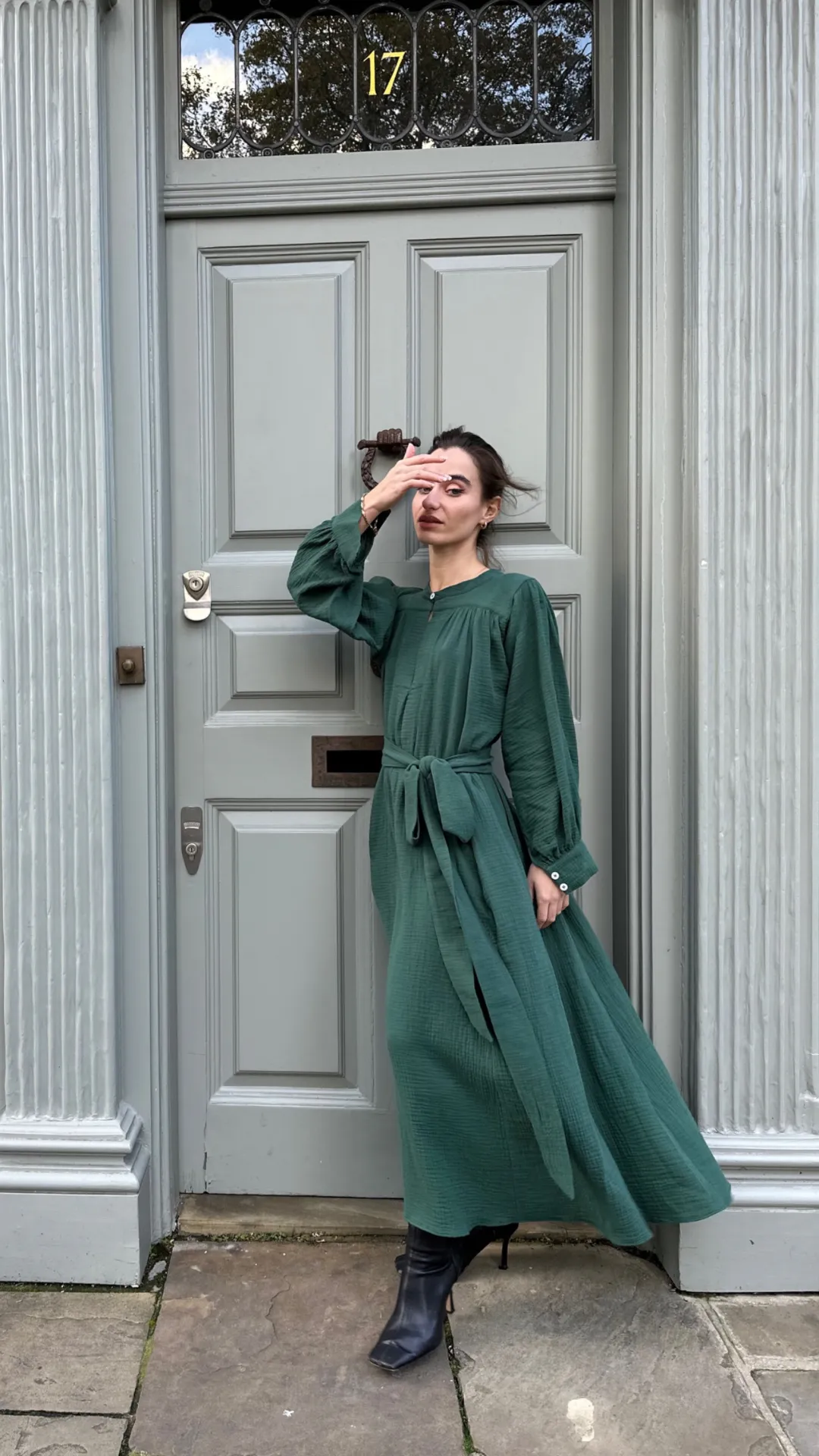 Green Cotton Crinkle Midhurst Dress by Justine Tabak