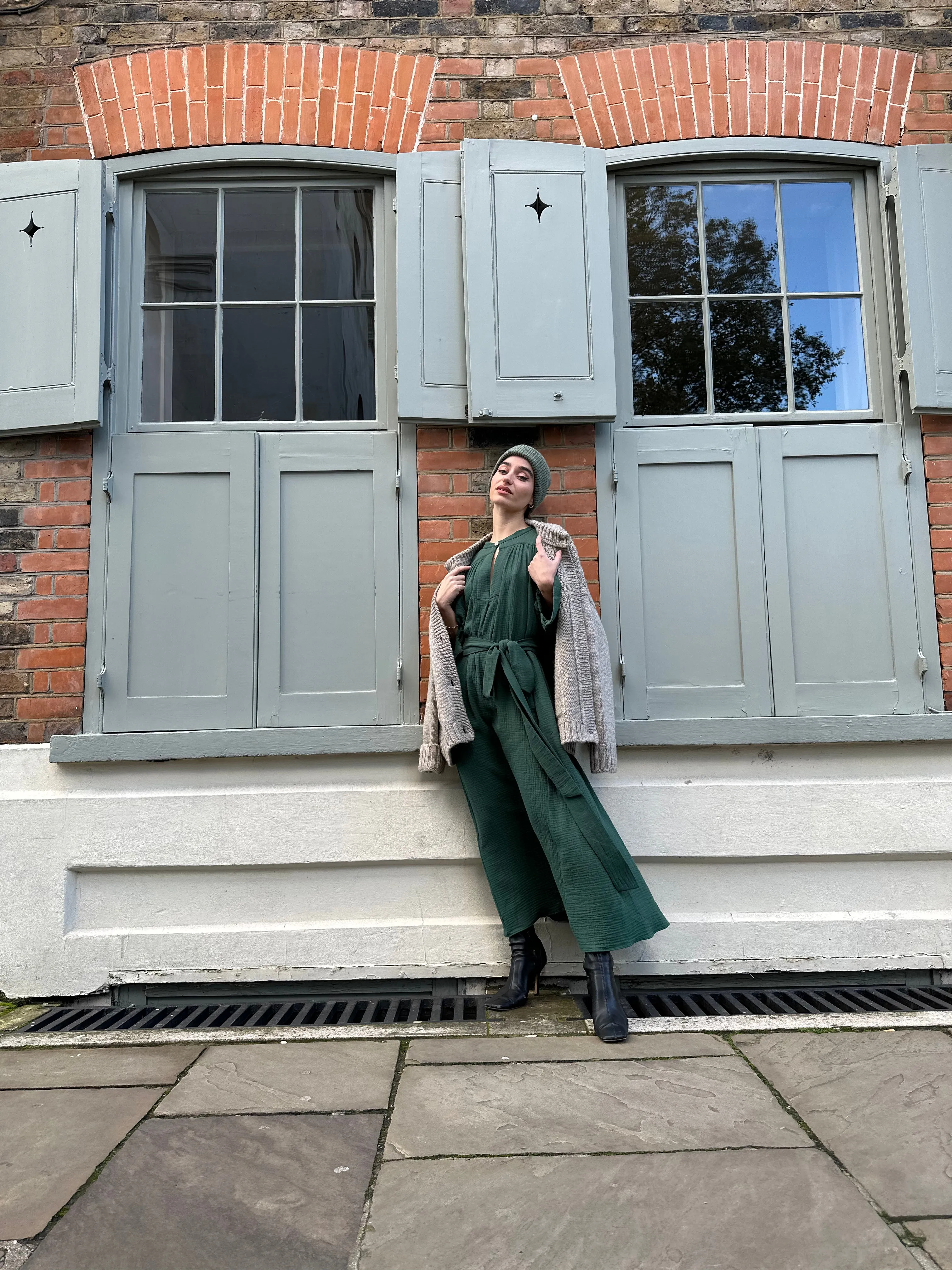 Green Cotton Crinkle Midhurst Dress by Justine Tabak