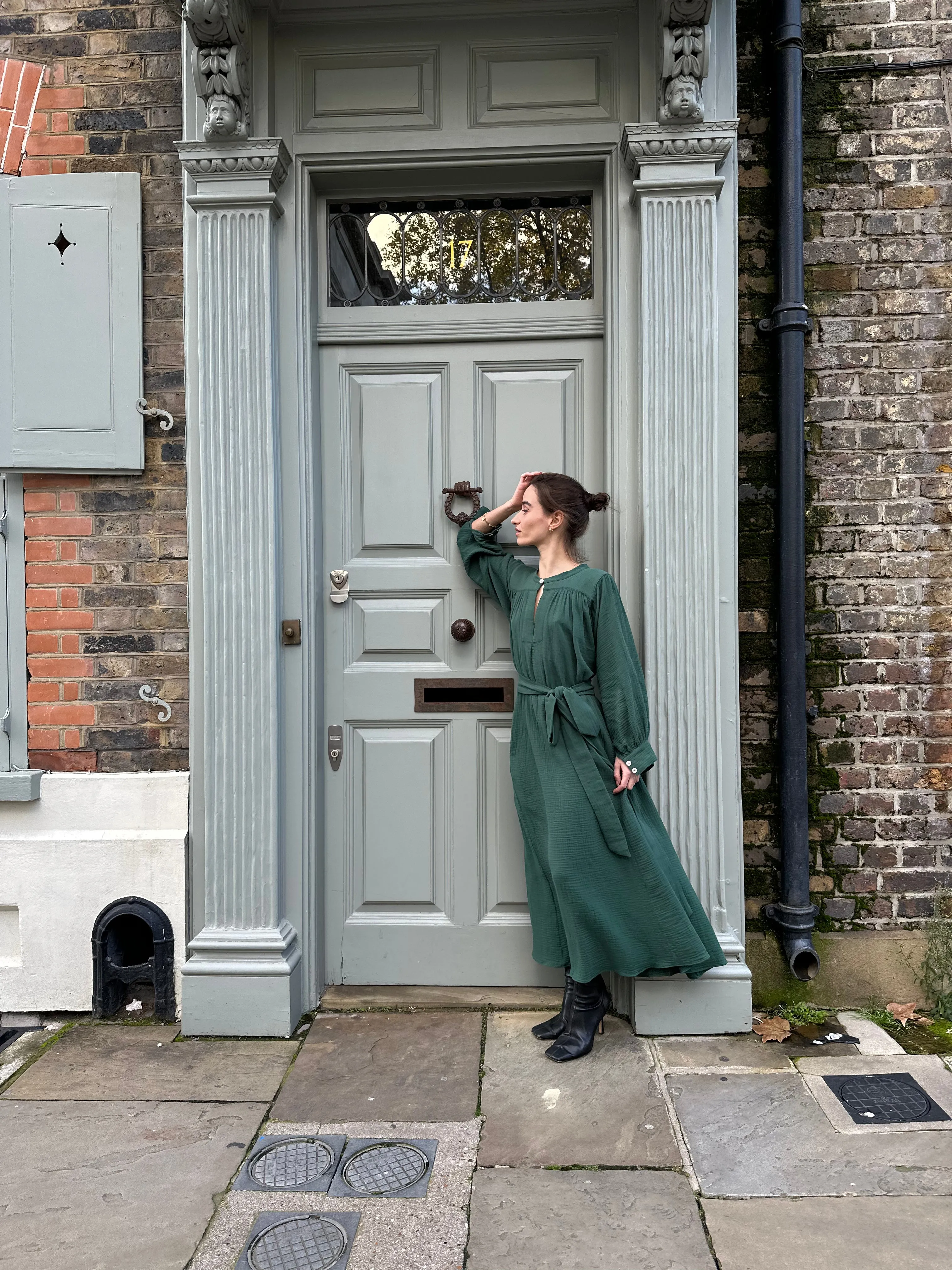 Green Cotton Crinkle Midhurst Dress by Justine Tabak