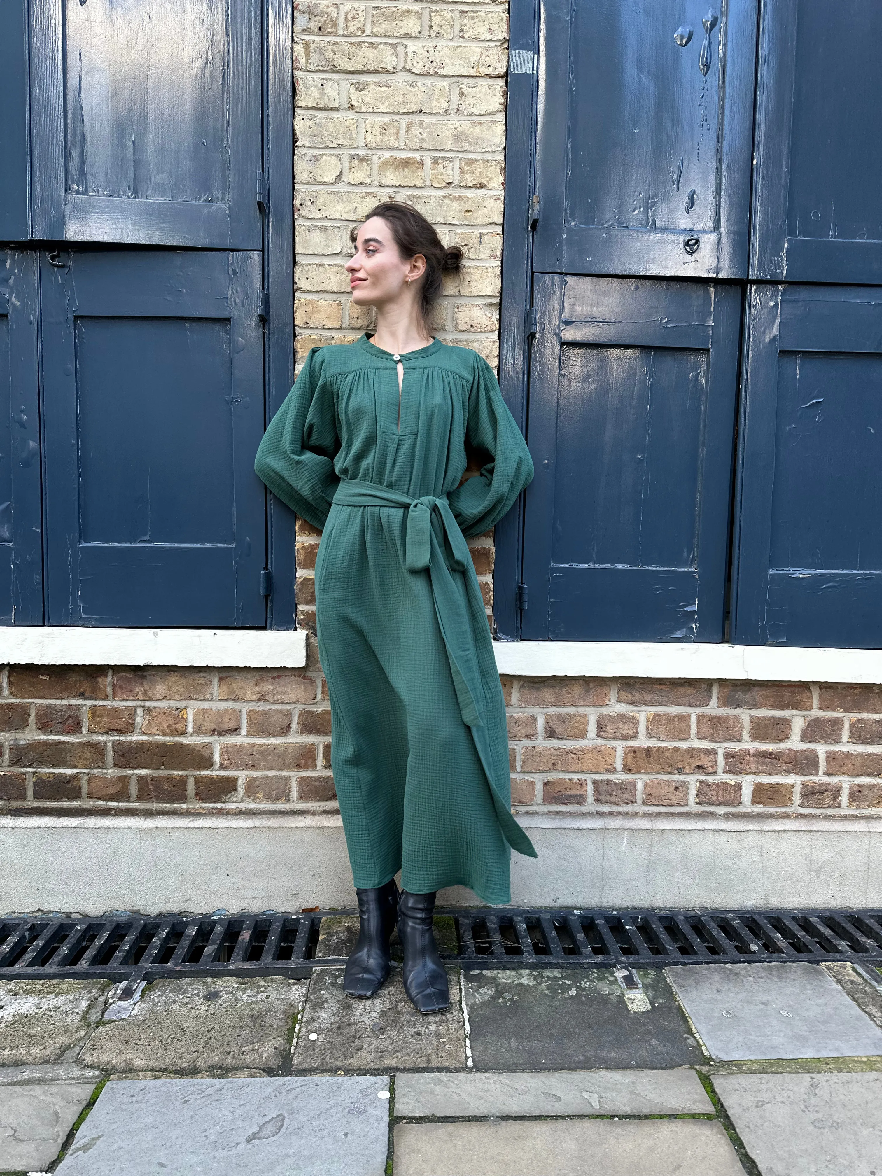 Green Cotton Crinkle Midhurst Dress by Justine Tabak