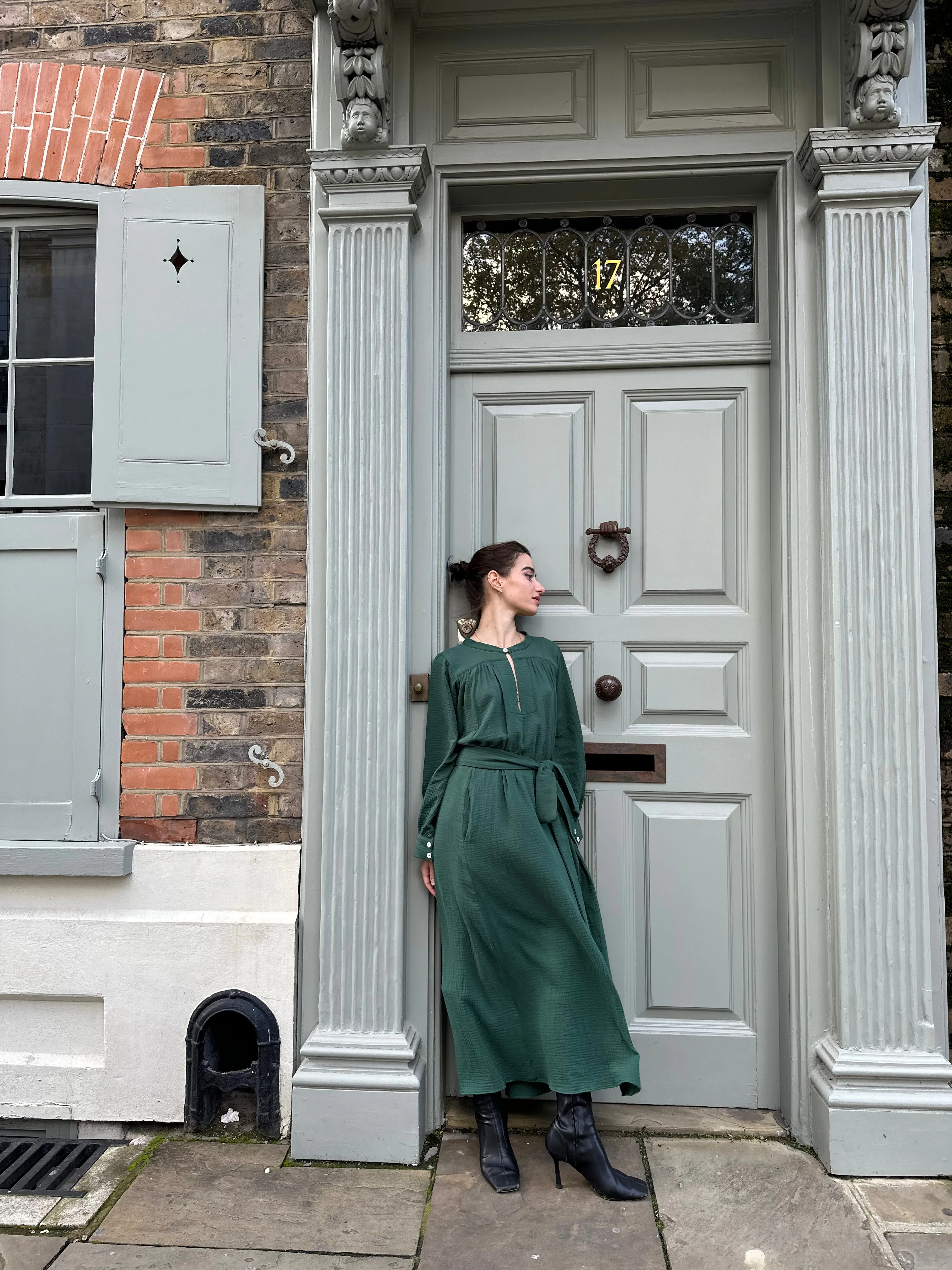 Green Cotton Crinkle Midhurst Dress by Justine Tabak