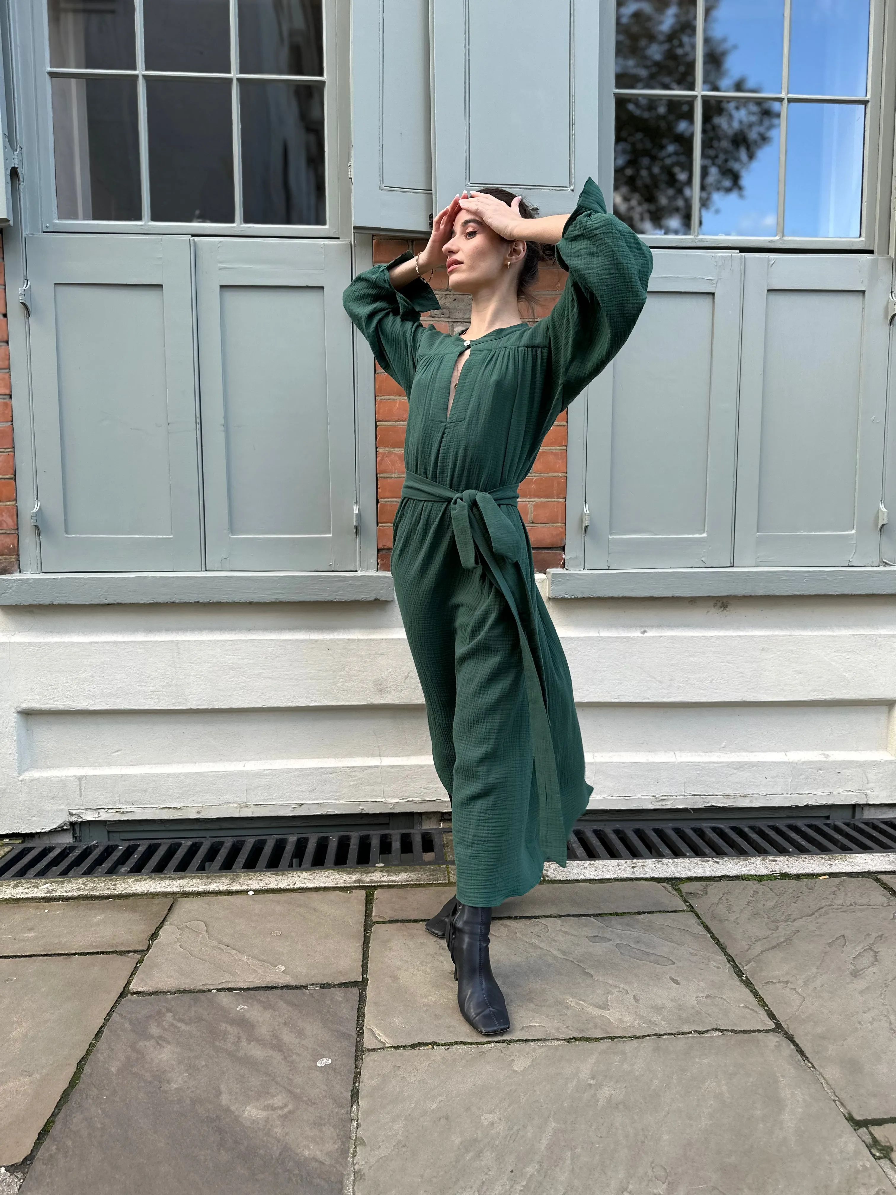 Green Cotton Crinkle Midhurst Dress by Justine Tabak