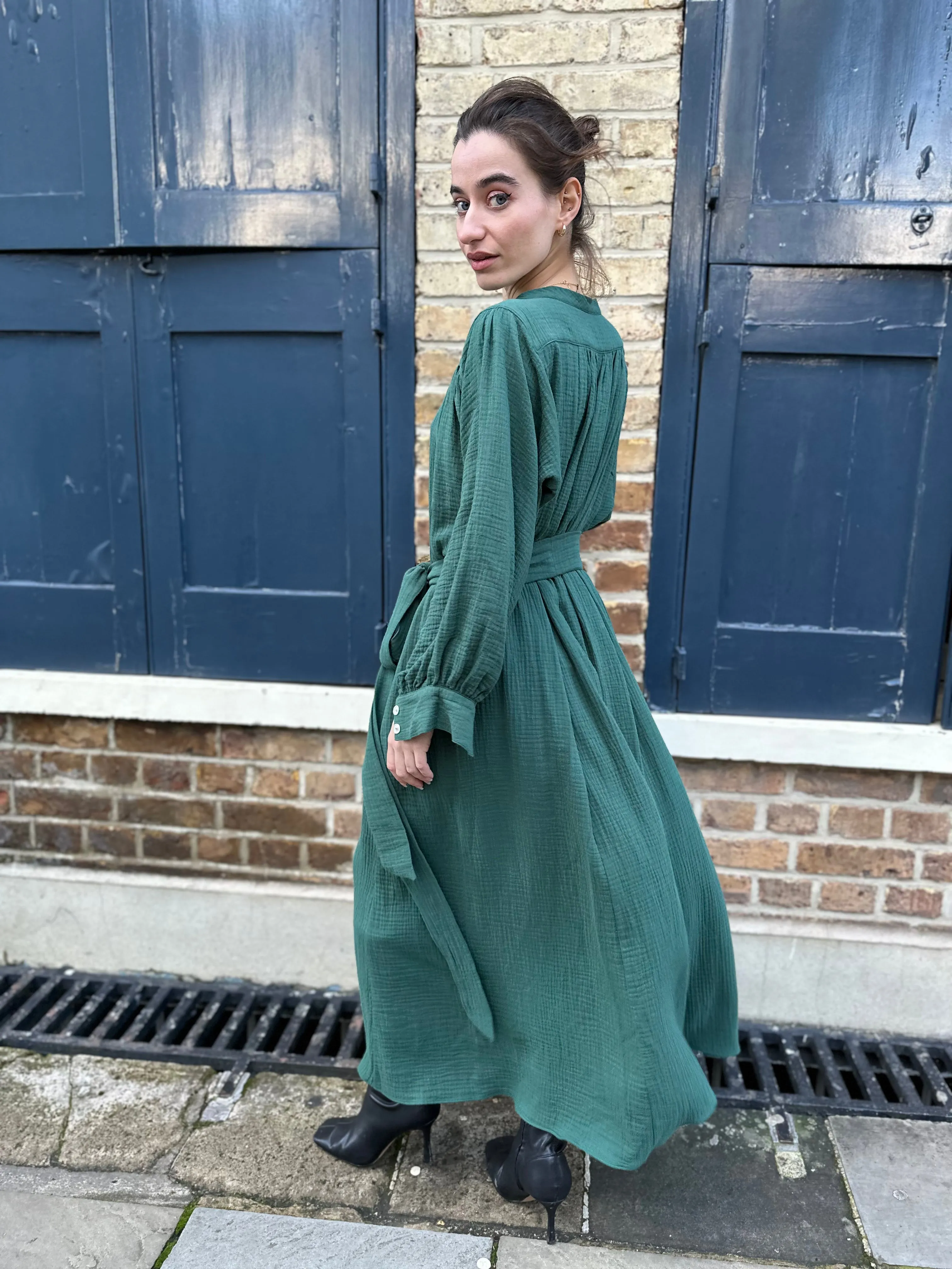 Green Cotton Crinkle Midhurst Dress by Justine Tabak