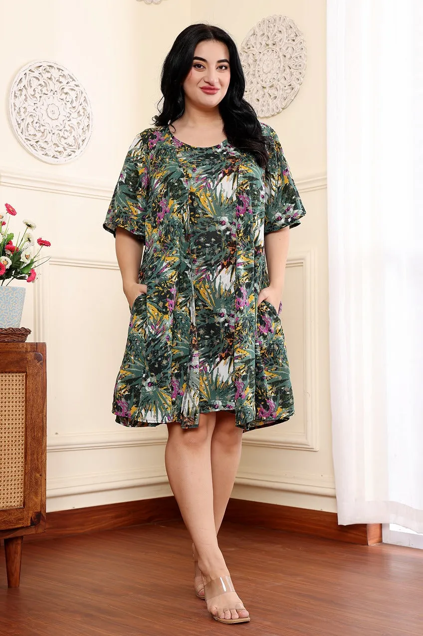 Green Floral Printed Dress with Shrug