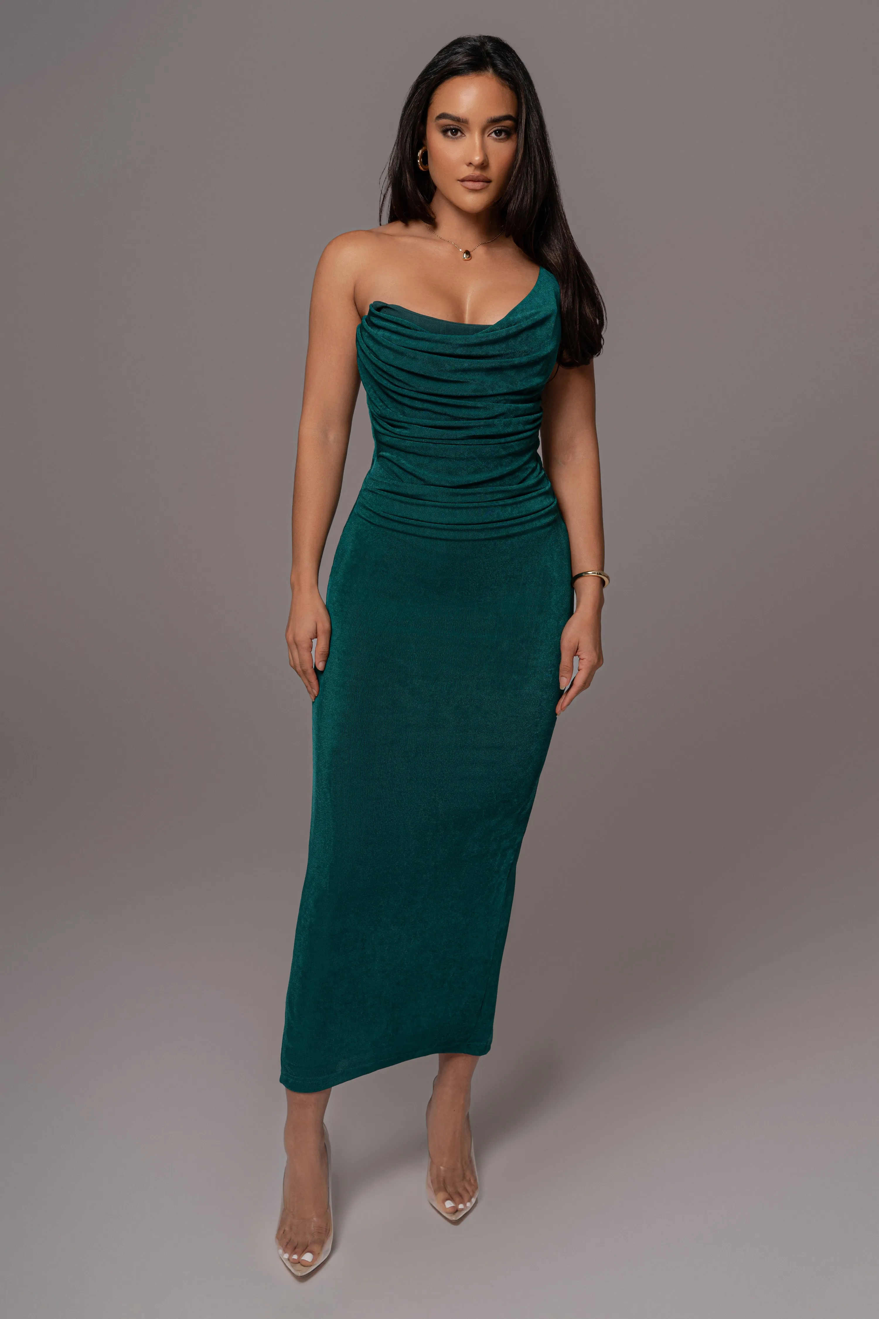 Green Slinky Krishna One Shoulder Maxi Dress