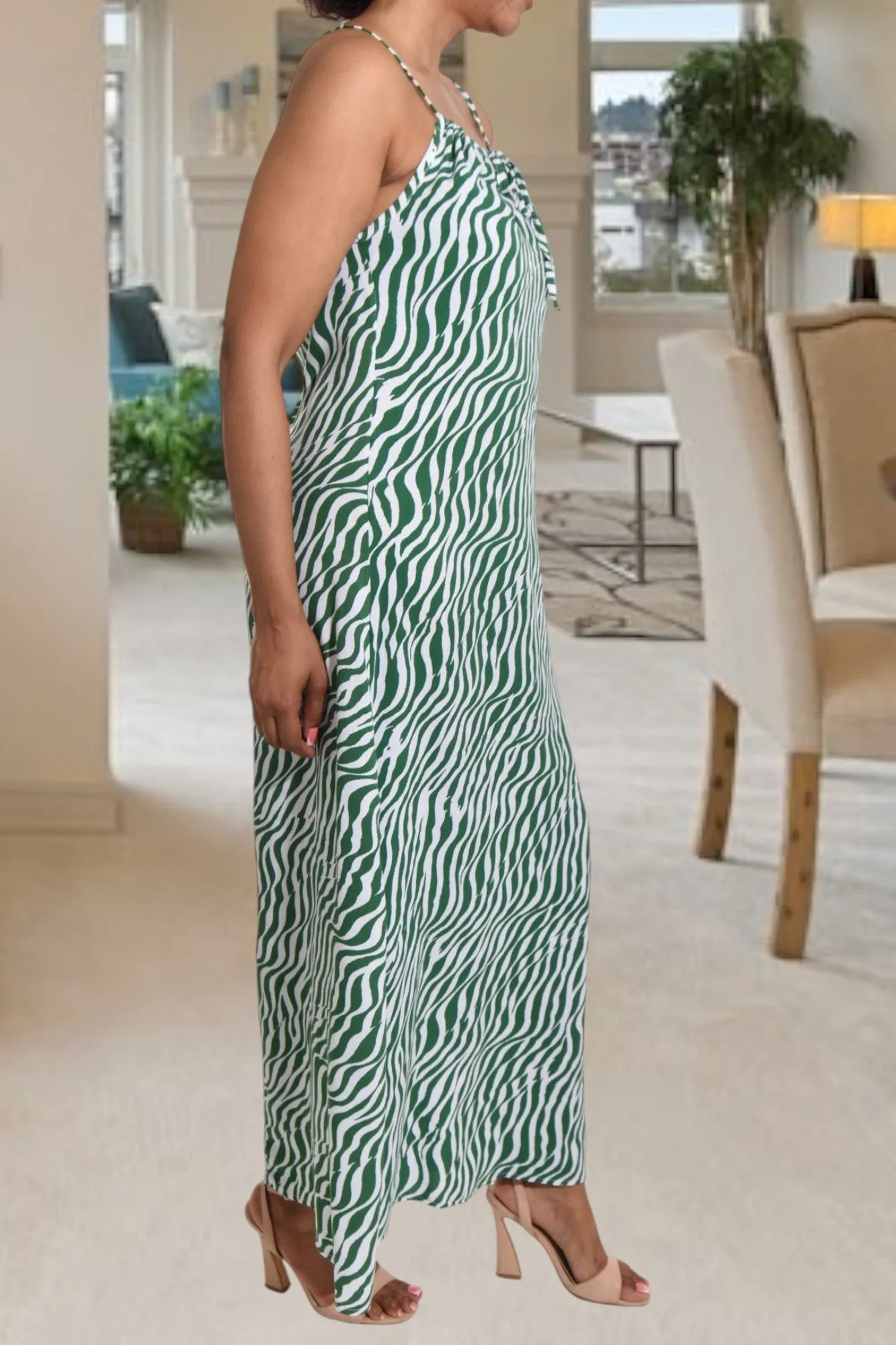 Green Swirl  Strappy Maxi Dress