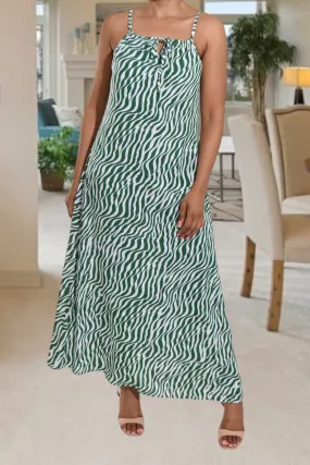 Green Swirl  Strappy Maxi Dress