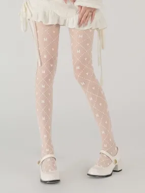 Grid butterfly lolita tights