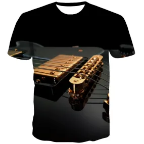 Guitar T-shirt Men Music Shirt Print Wooden T-shirts Graphic Metal Tshirts Casual