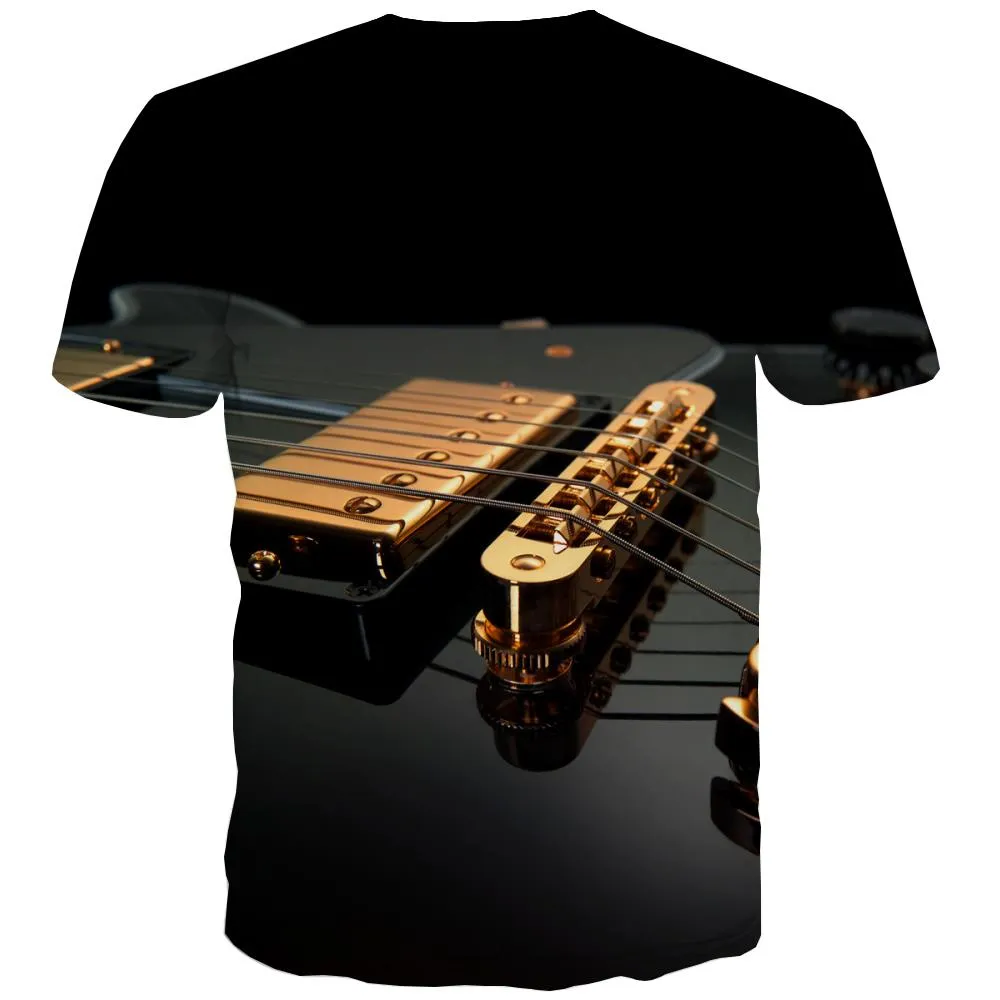 Guitar T-shirt Men Music Shirt Print Wooden T-shirts Graphic Metal Tshirts Casual