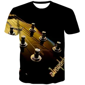 Guitar T shirts Men Music Tshirts Casual Wooden T-shirts 3d Metal Tshirt Printed