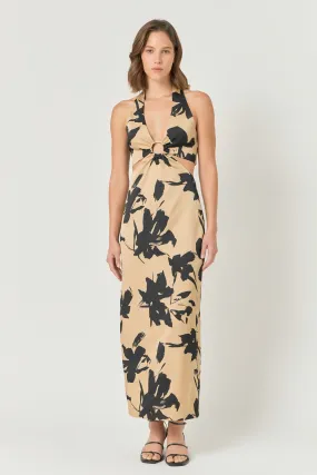 Halter Ring Printed Maxi Dress