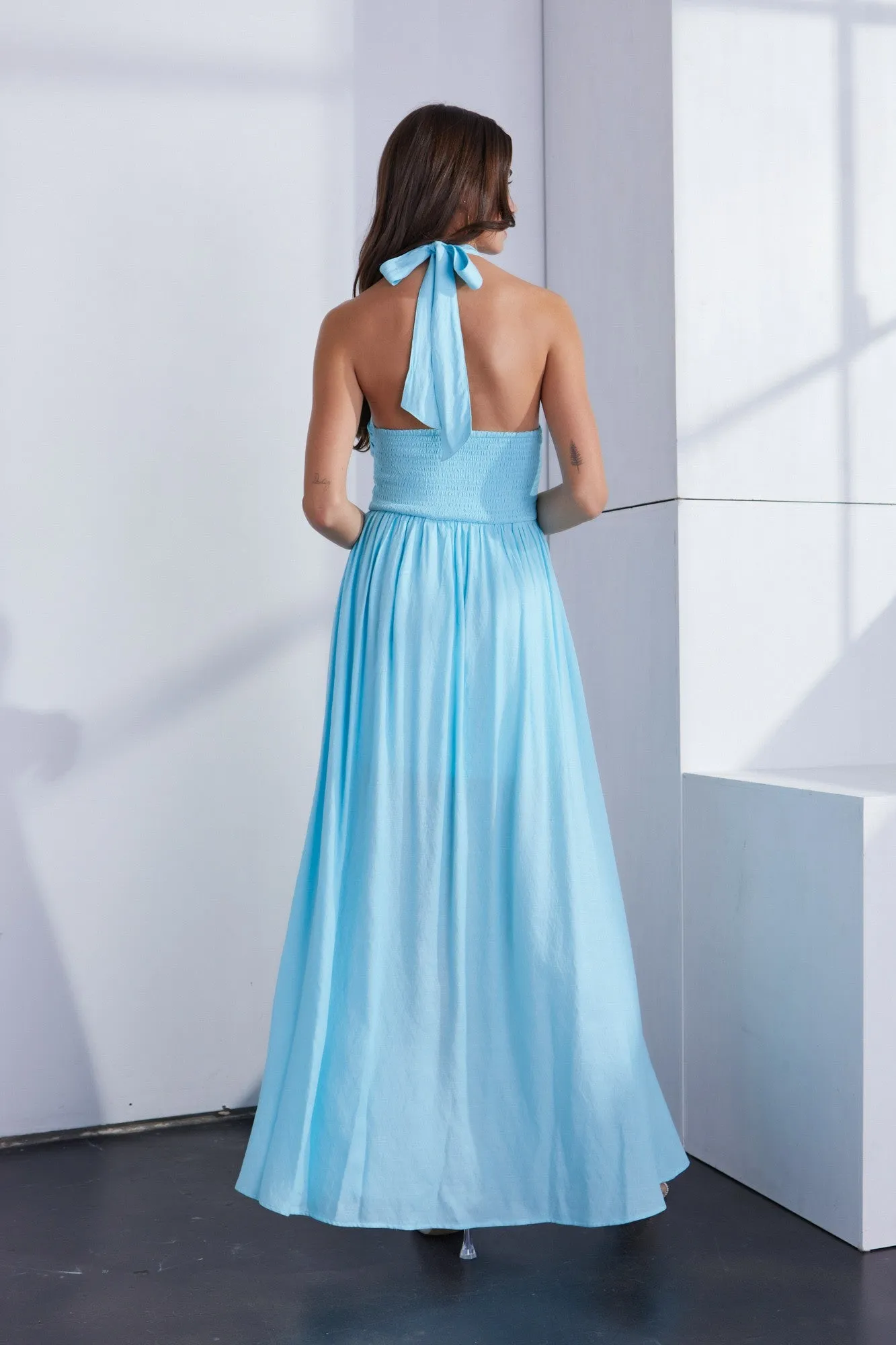 Halter Tie Back Cut Out Maxi Dress