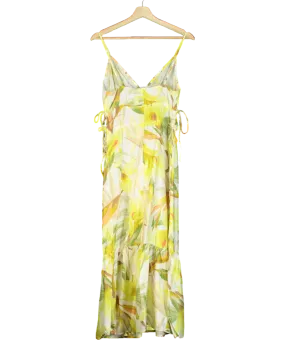 H&M Yellow Drawstring-detail Printed Maxi Dress UK XS