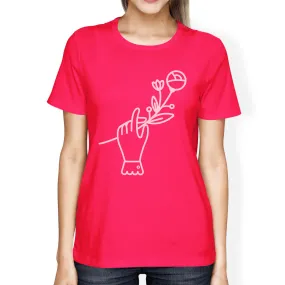 Hand Holding Flower Hot Pink Womens Summer Top Unique Design Shirt