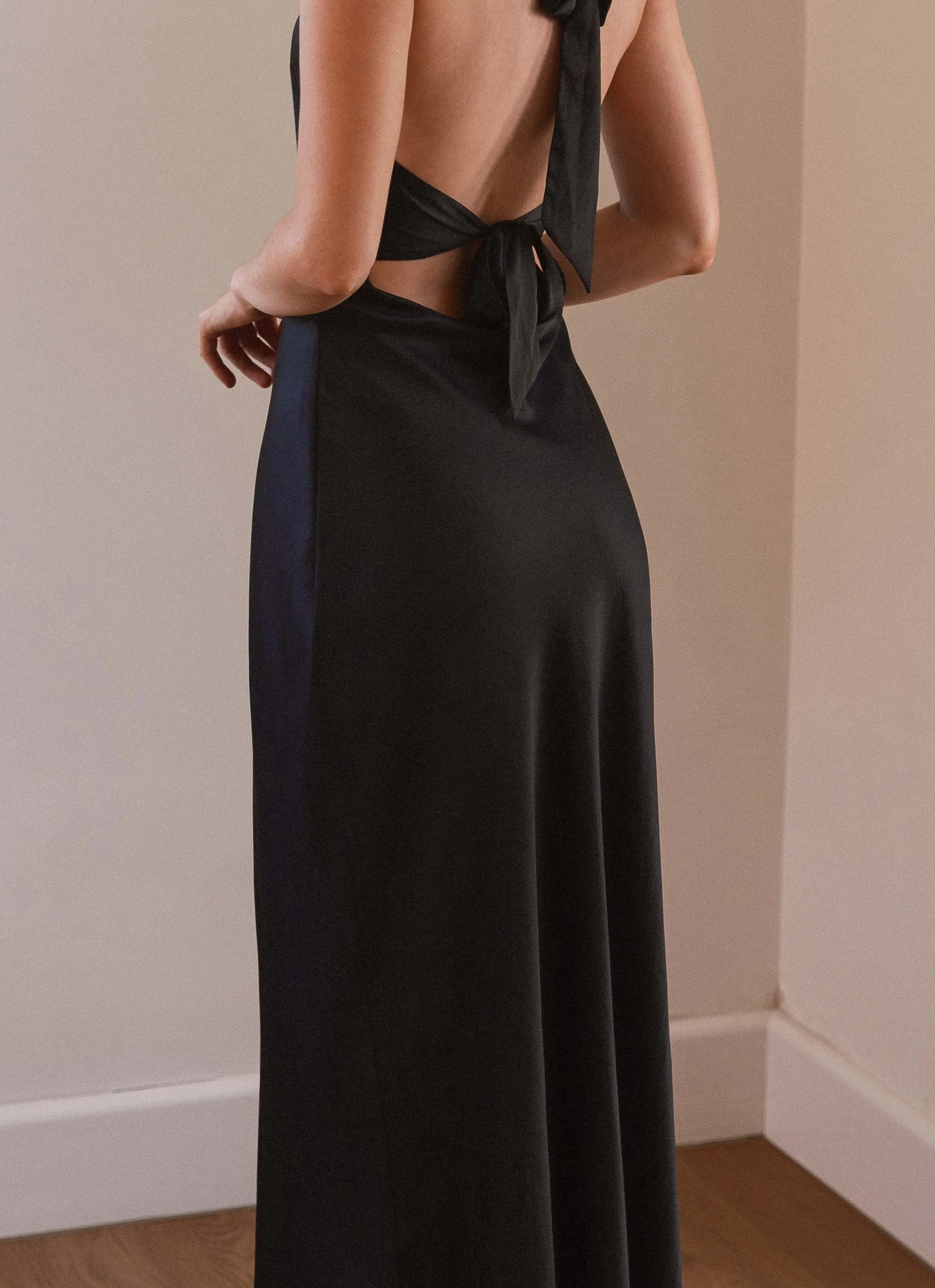 Heavy Hearted Satin Maxi Dress - Black