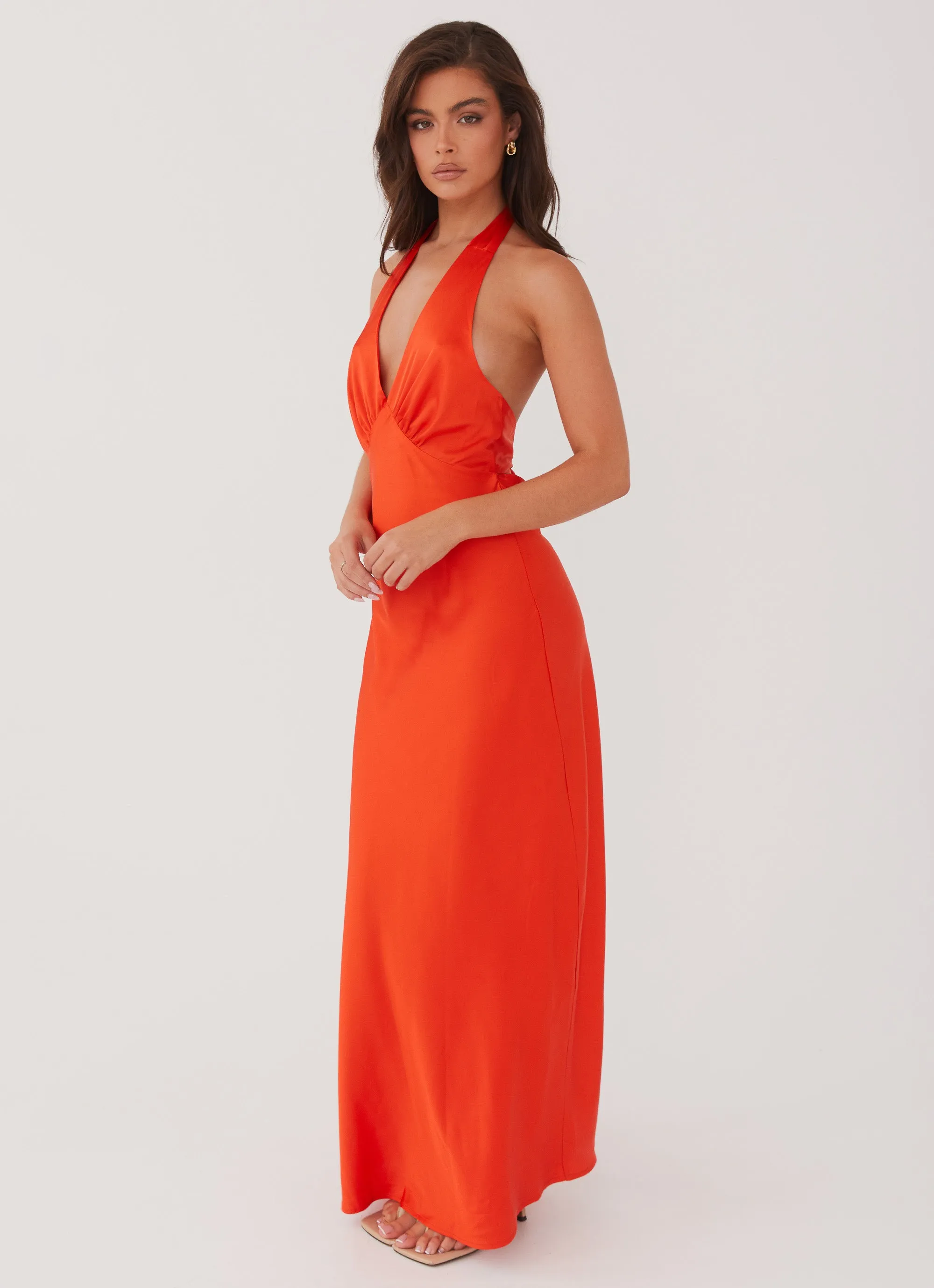 Heavy Hearted Satin Maxi Dress - Sunset