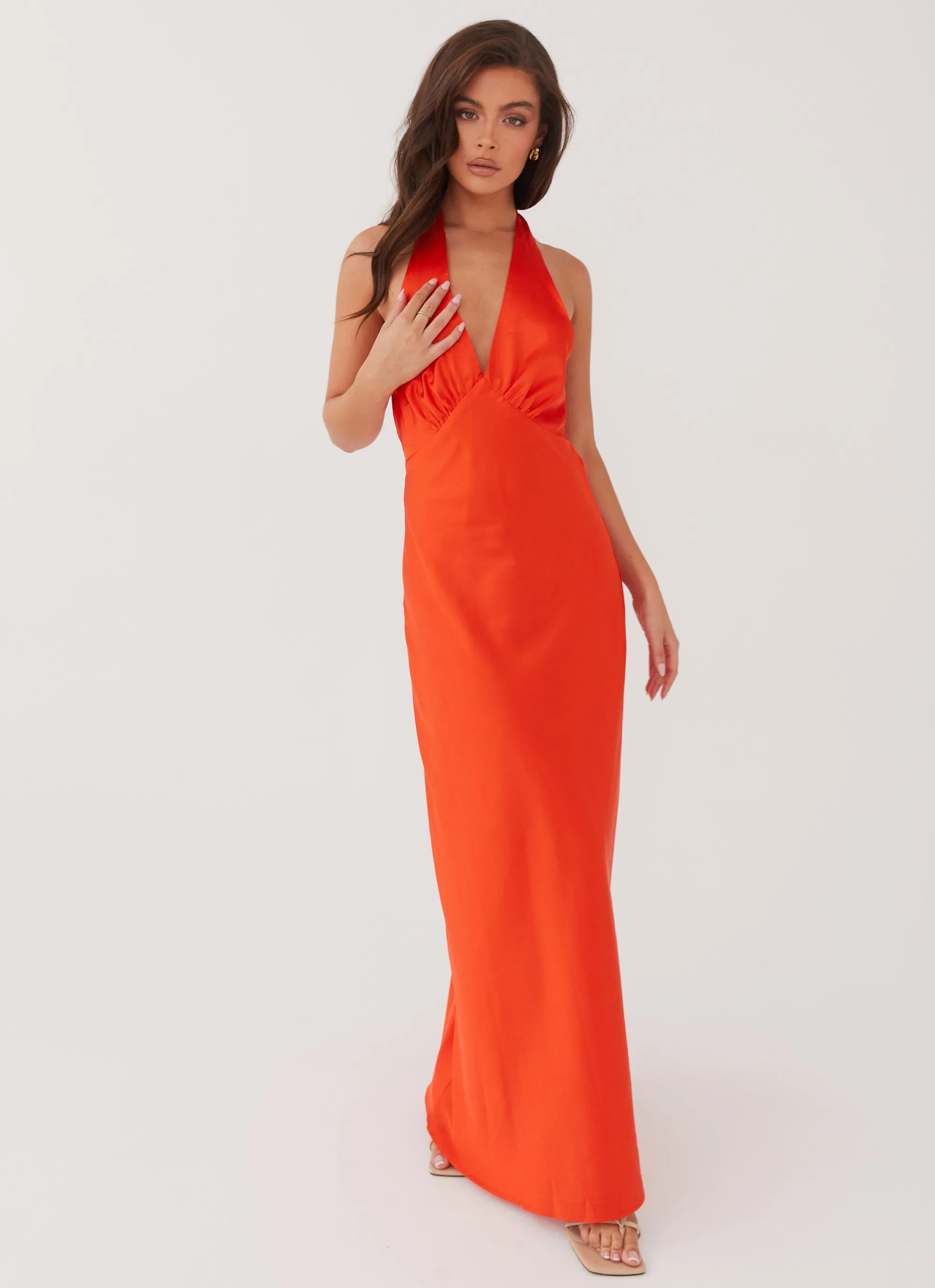 Heavy Hearted Satin Maxi Dress - Sunset