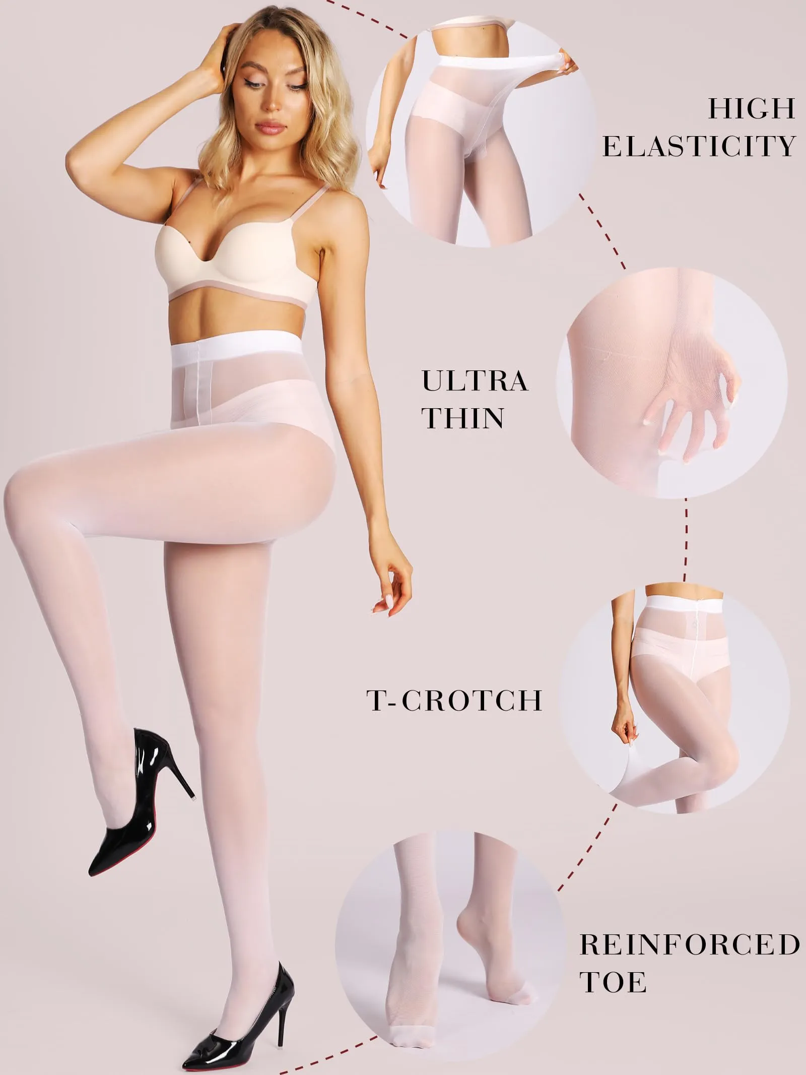 HONENNA T-Crotch Sheer Pantyhose for Women Ultra Thin Reinforced Toe High Waist Control Top Stockings 2 Pairs