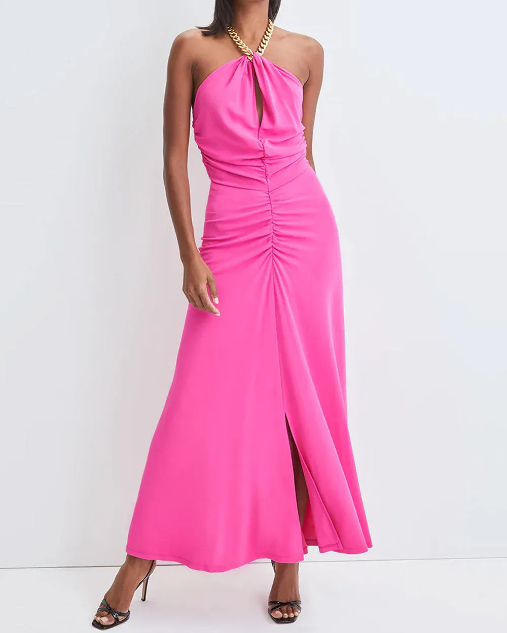 Hot Pink Reze Halterneck Midi Dress