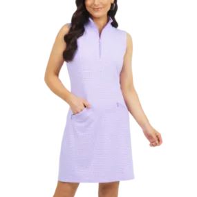 IBKUL Mini Check S/L Mock Neck Dress - Lavender