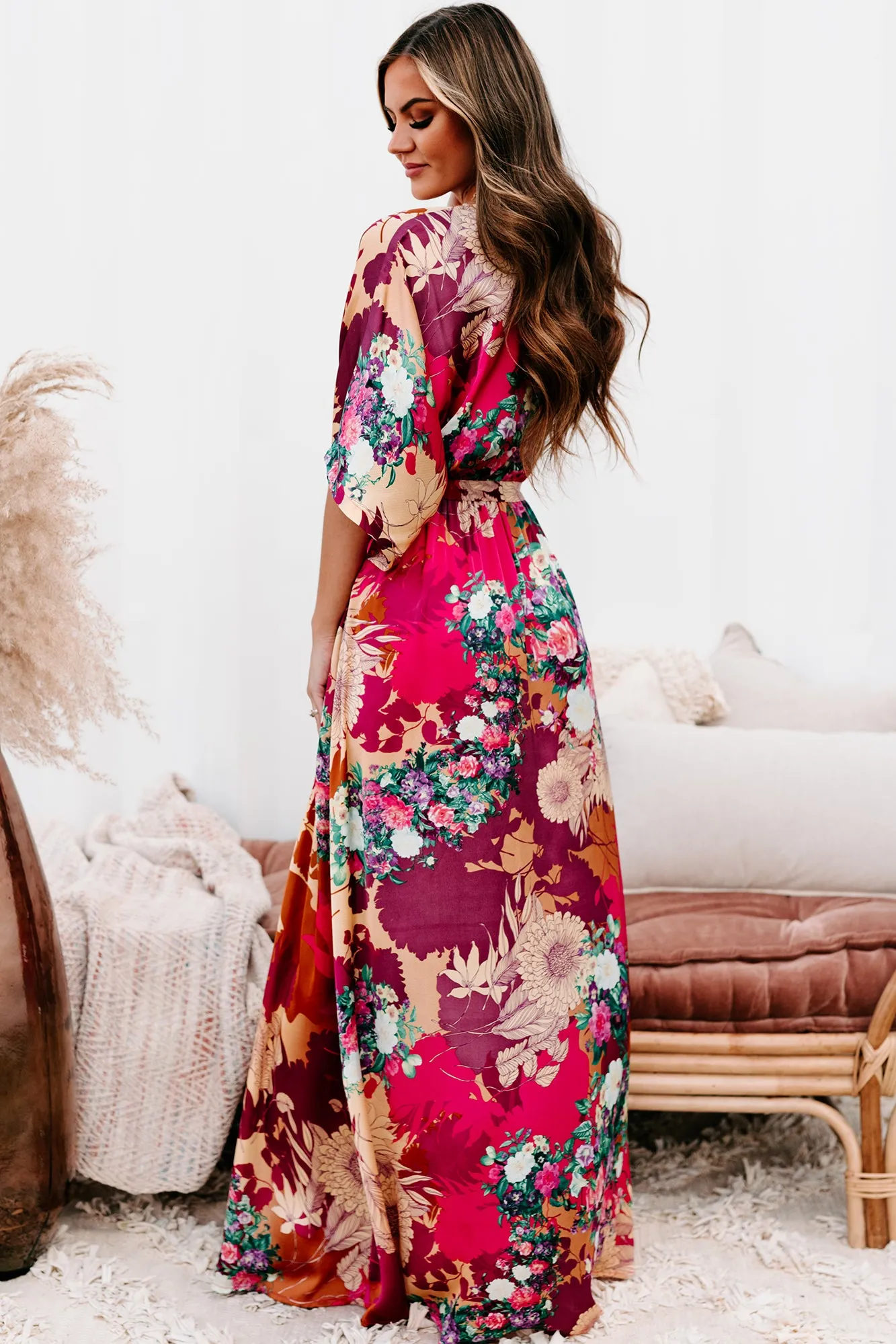 Idyllic Evenings Belted Kimono Maxi Dress (Passion/Burgundy/Rust)