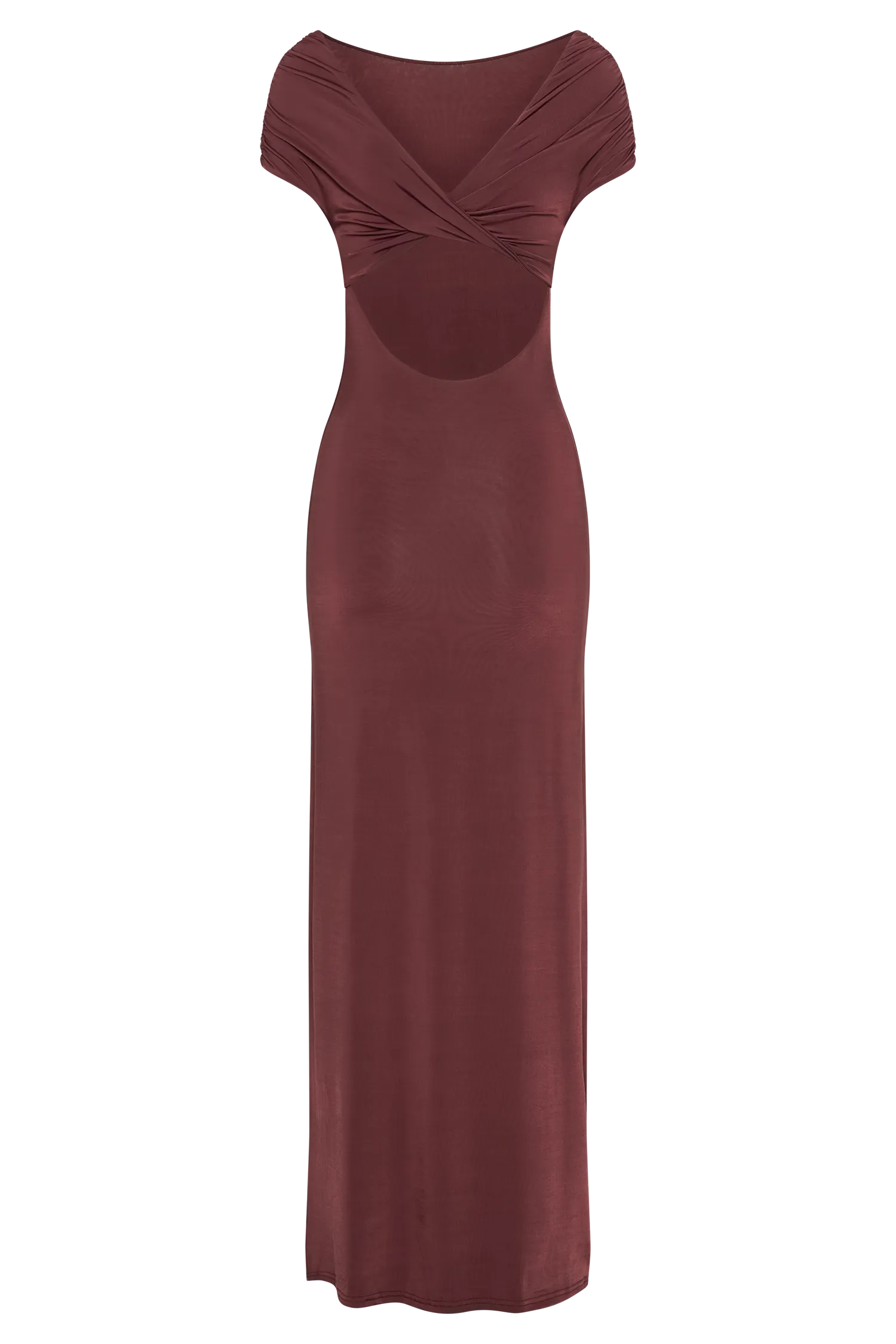 Imogen Off Shoulder Slinky Maxi Dress - Mahogany