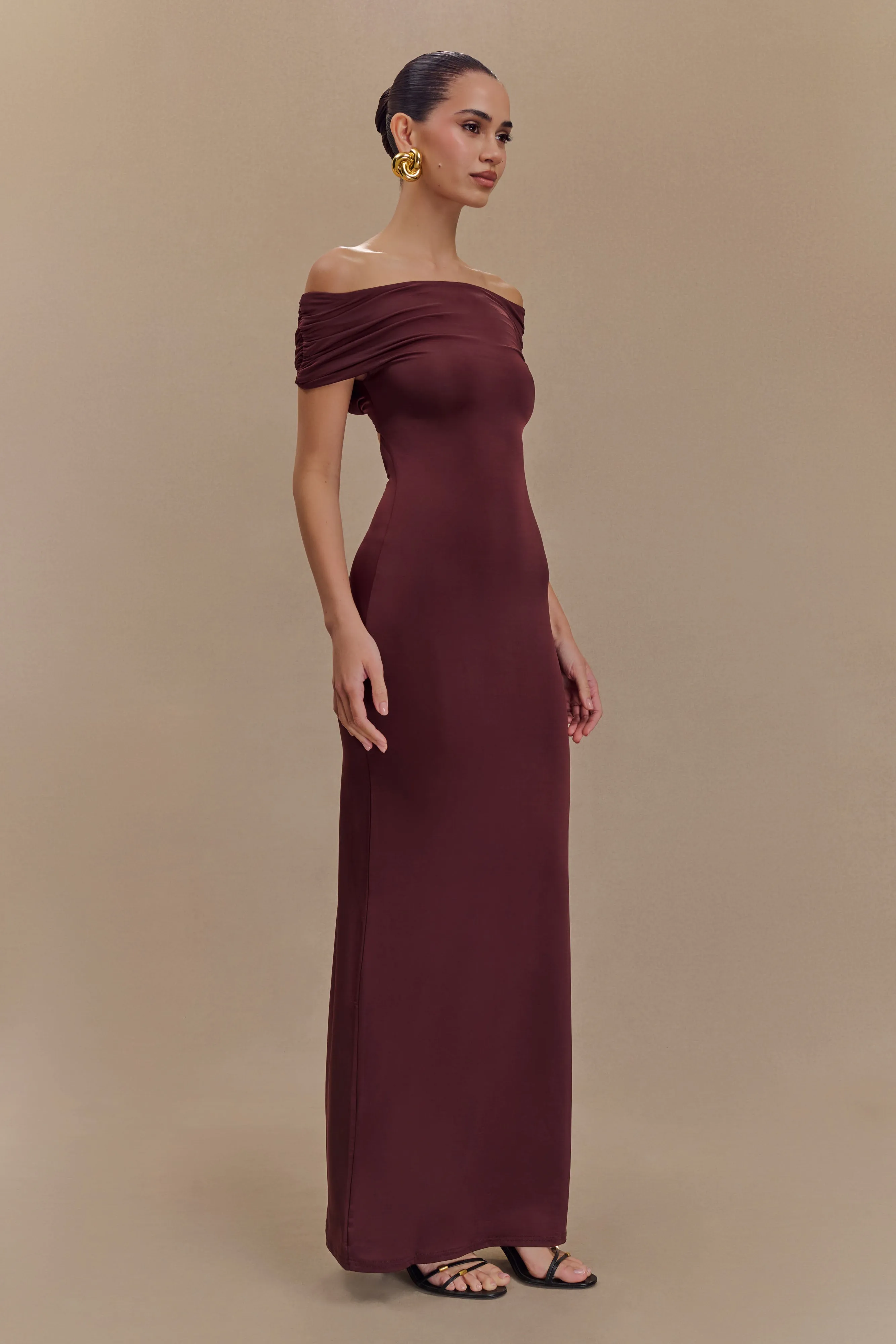 Imogen Off Shoulder Slinky Maxi Dress - Mahogany