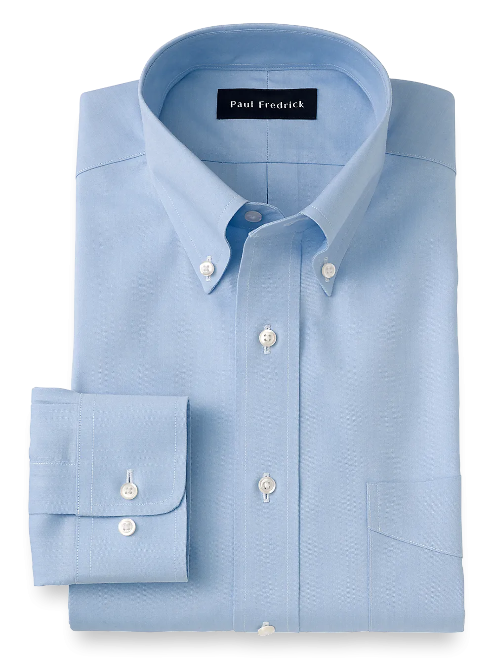 Impeccable Non-Iron Cotton Pinpoint Button Down Collar Dress Shirt - Blue