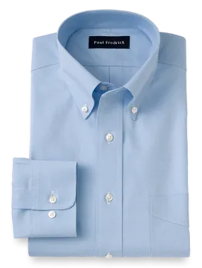 Impeccable Non-Iron Cotton Pinpoint Button Down Collar Dress Shirt - Blue