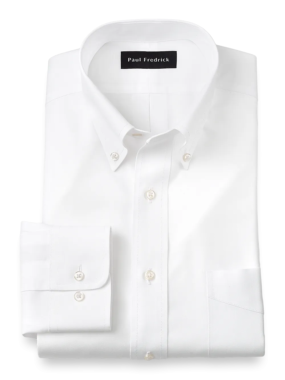 Impeccable Non-Iron Cotton Pinpoint Solid Color Button Down Collar Dress Shirt - White