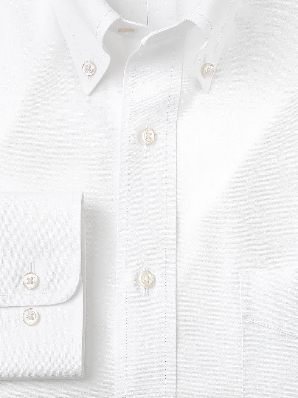 Impeccable Non-Iron Cotton Pinpoint Solid Color Button Down Collar Dress Shirt - White