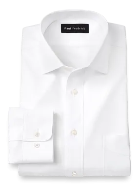 Impeccable Non-Iron Cotton Pinpoint Solid Color Spread Collar Dress Shirt - White