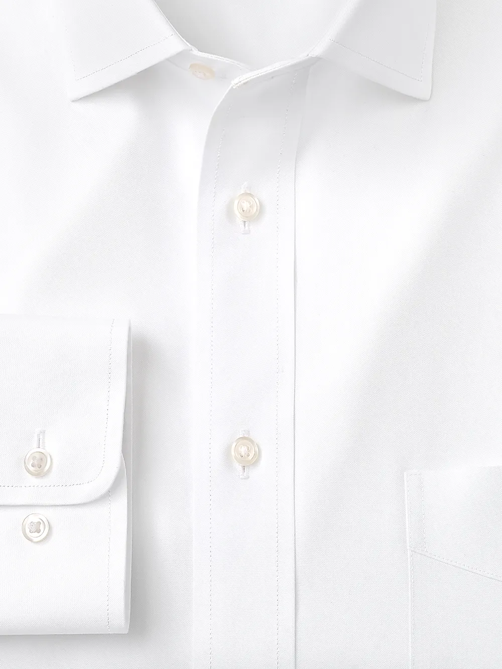 Impeccable Non-Iron Cotton Pinpoint Solid Color Spread Collar Dress Shirt - White