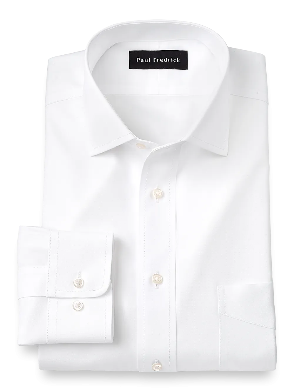 Impeccable Non-Iron Cotton Pinpoint Solid Color Spread Collar Dress Shirt - White