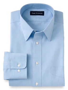 Impeccable Non-Iron Cotton Pinpoint Solid Color Straight Collar Dress Shirt - Blue