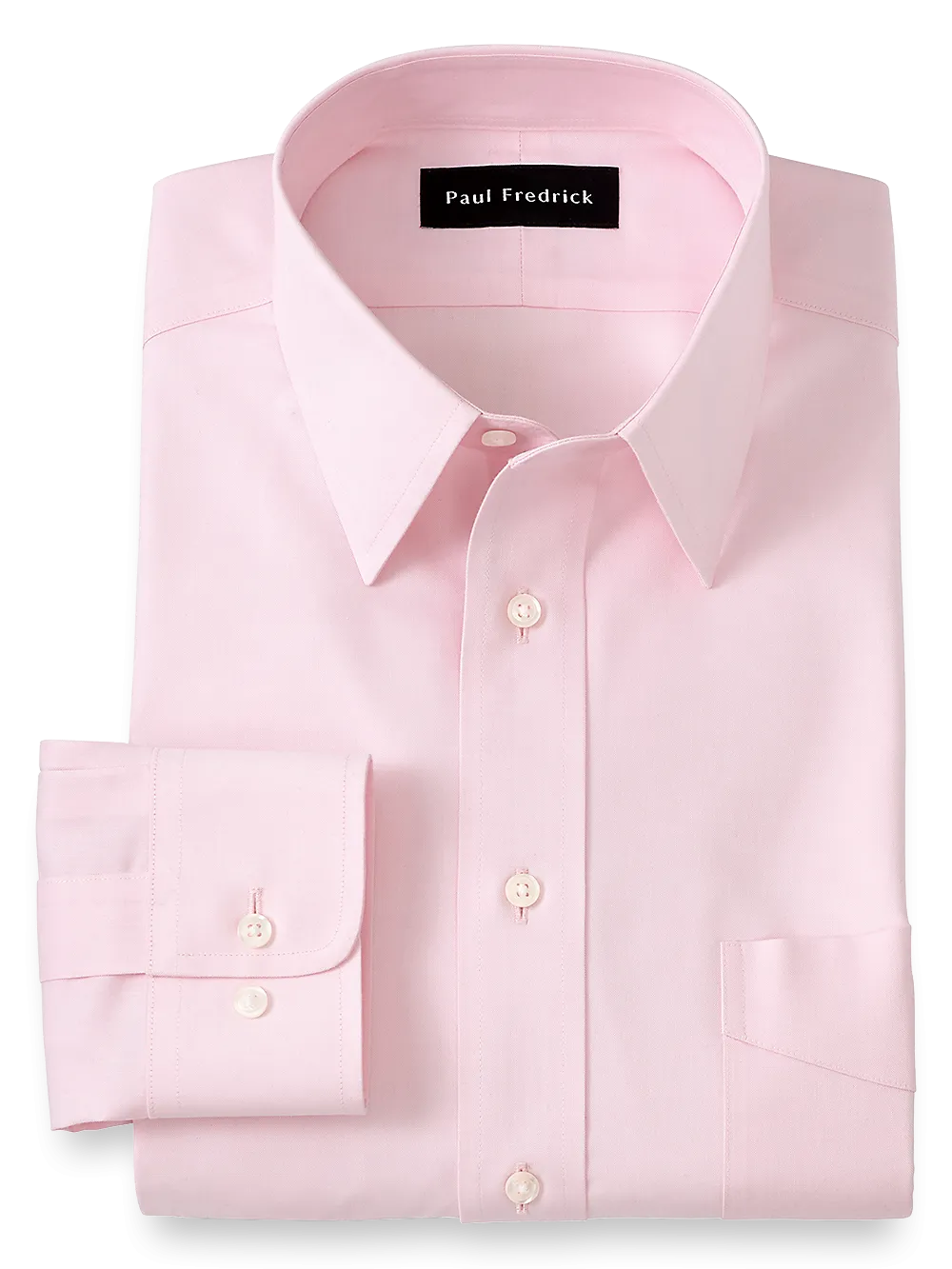 Impeccable Non-Iron Cotton Pinpoint Solid Color Straight Collar Dress Shirt - Pink