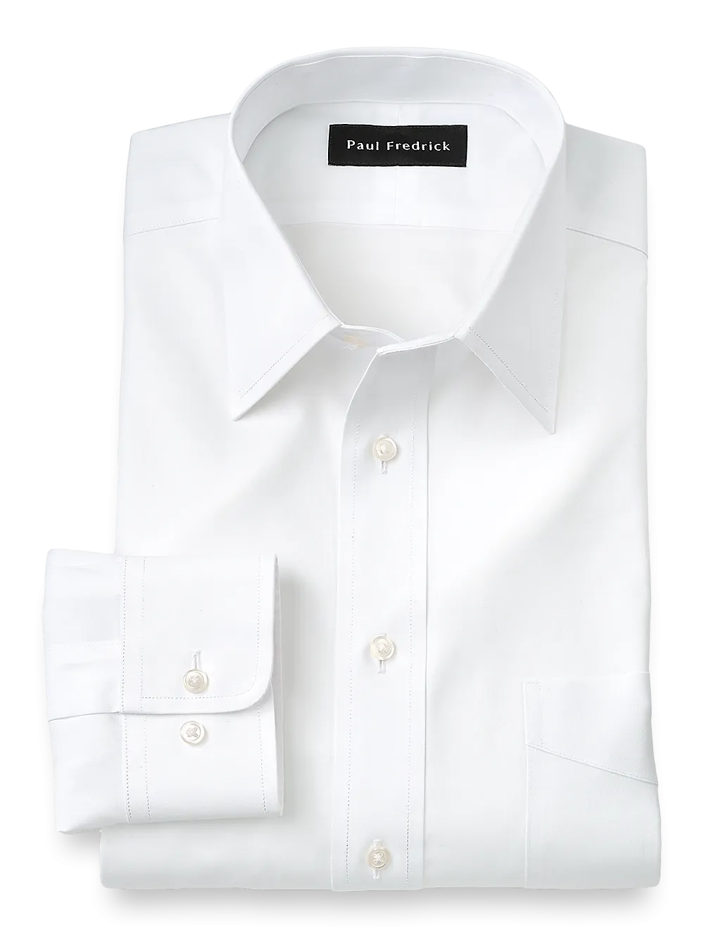 Impeccable Non-Iron Cotton Pinpoint Solid Color Straight Collar Dress Shirt - White