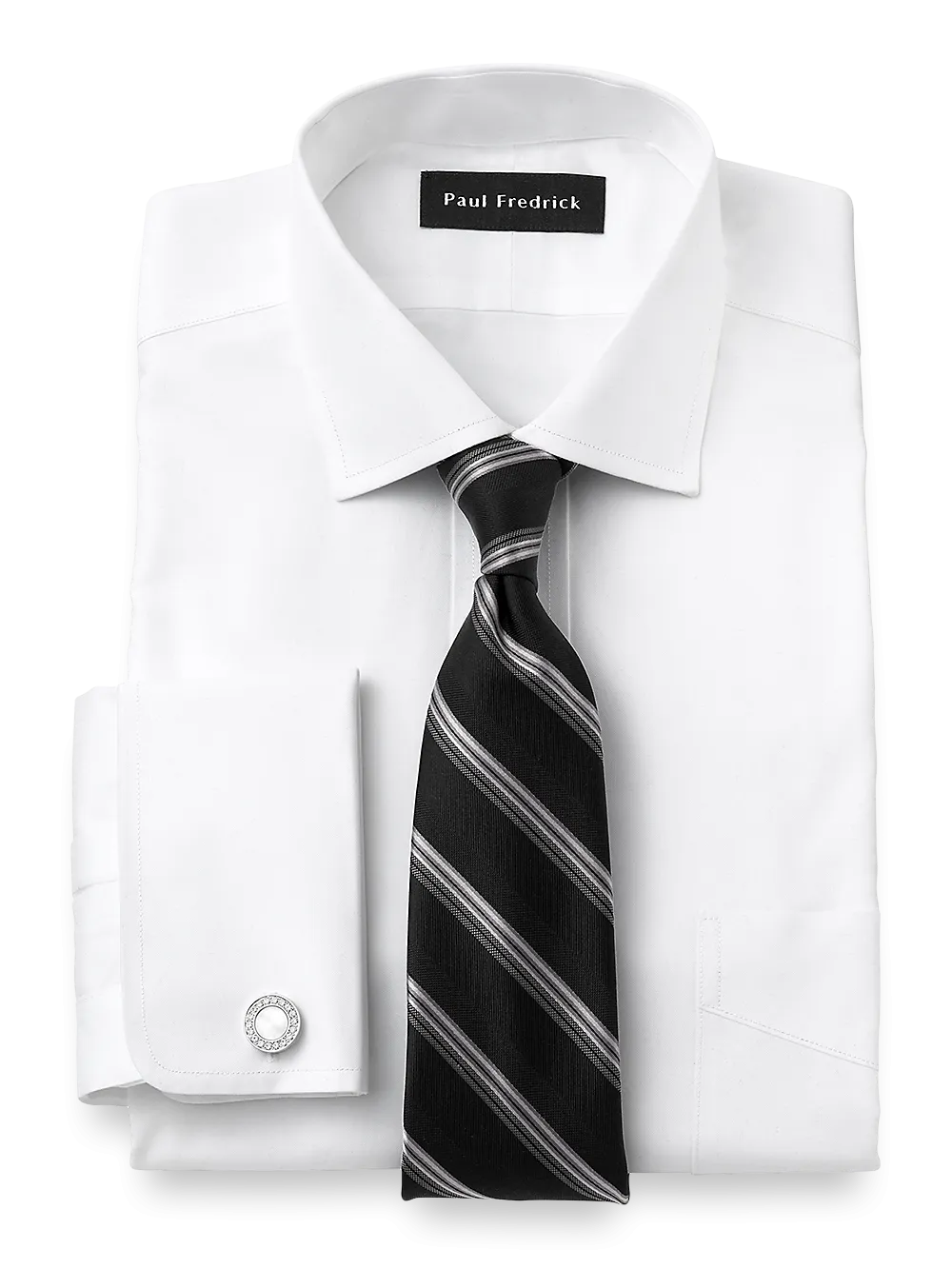 Impeccable Non-Iron Cotton Pinpoint Spread Collar French Cuff Dress Shirt - White