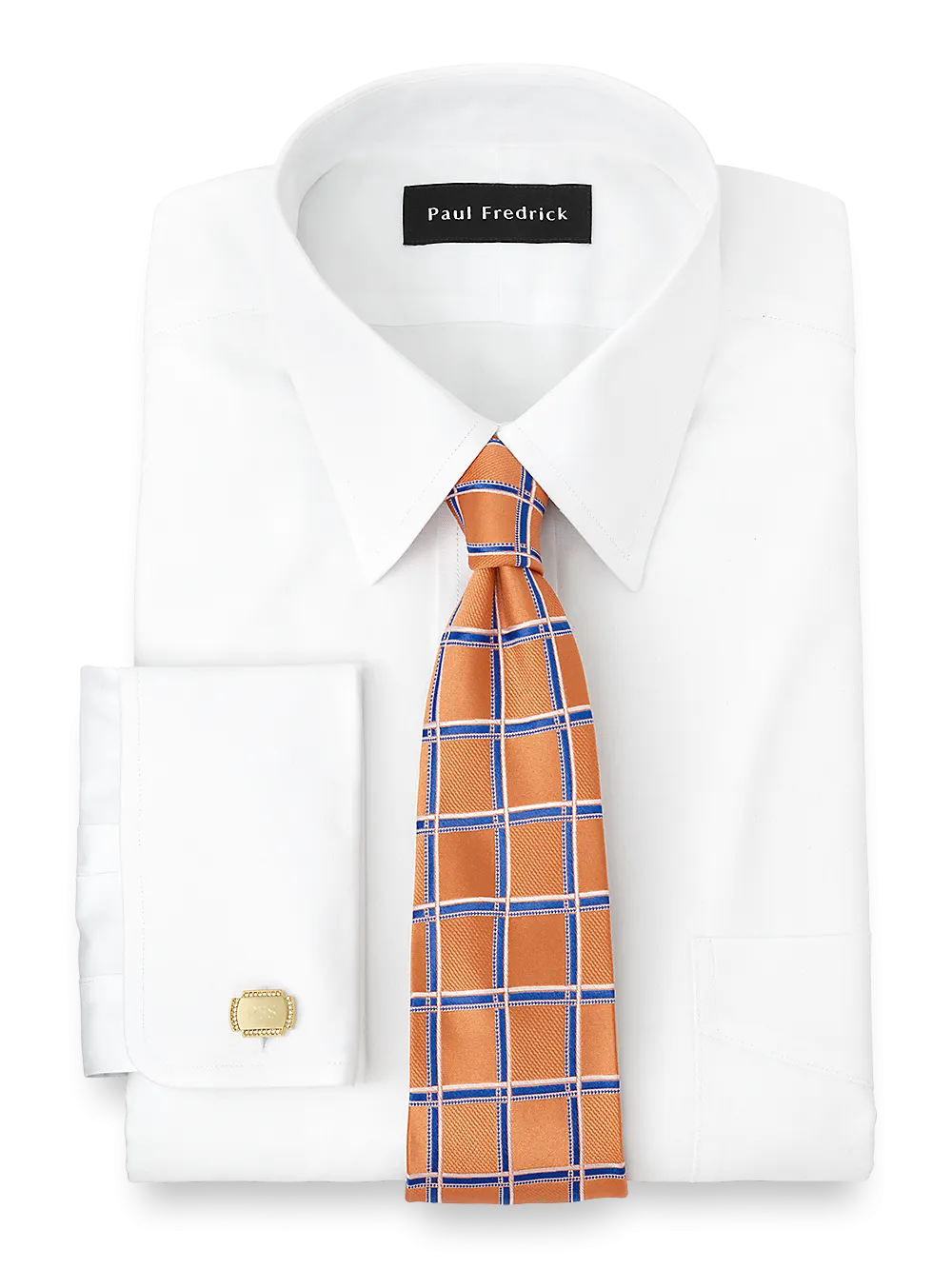 Impeccable Non-Iron Cotton Pinpoint Straight Collar French Cuff Dress Shirt - White